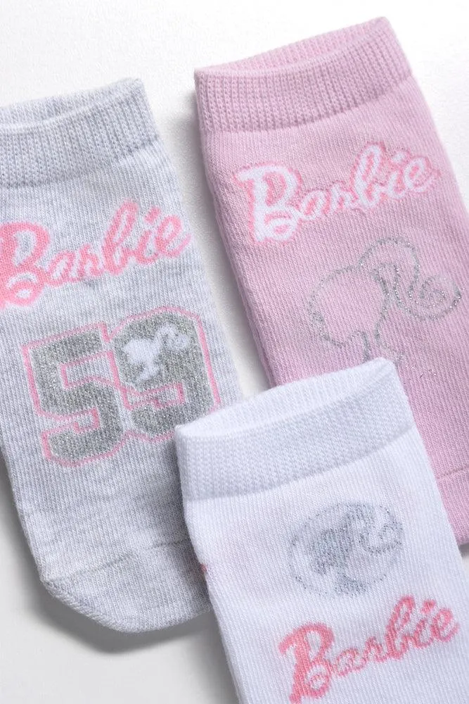 Barbie 3 Pack Socks White, Grey & Pink