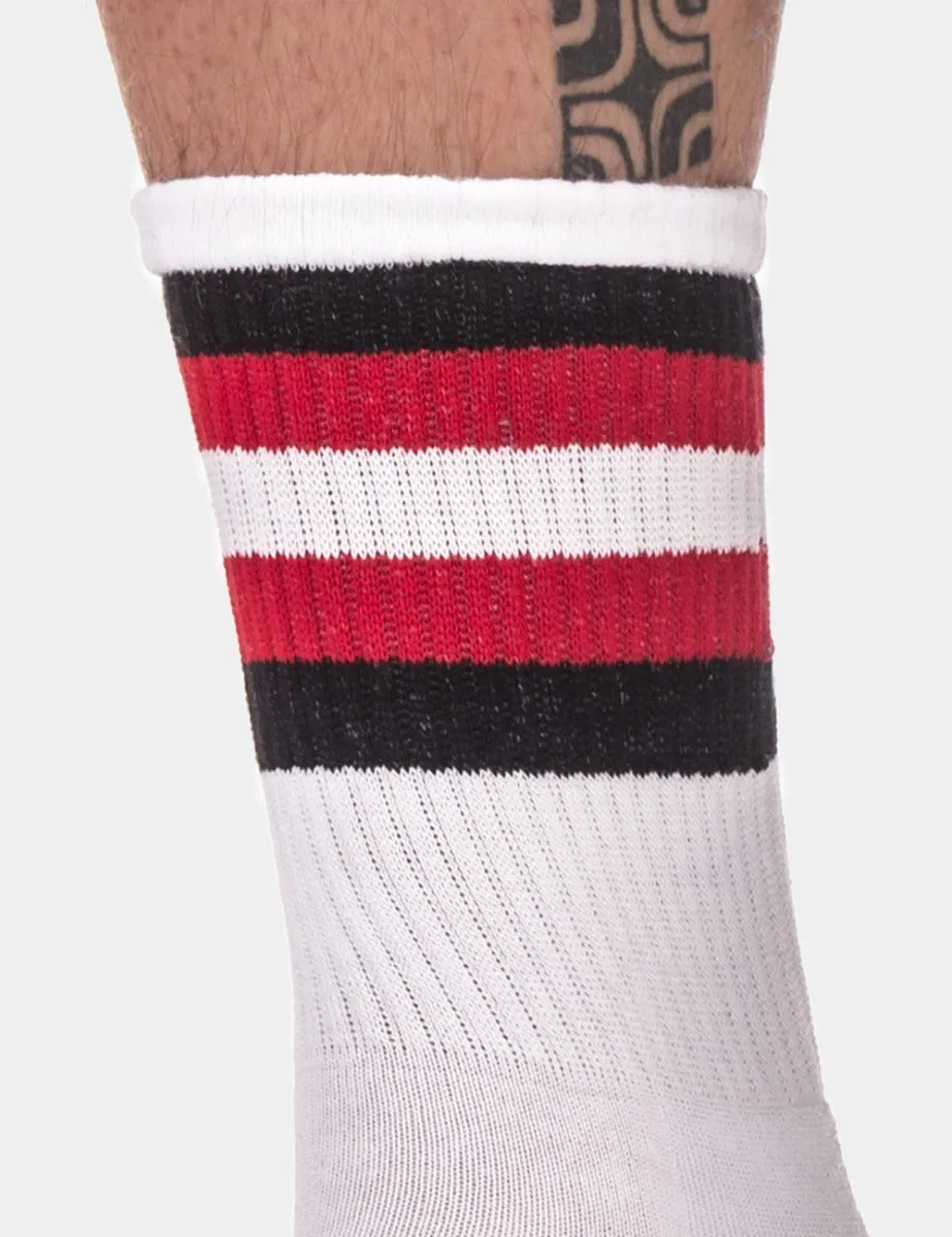 Barcode Berlin Half Fetish Socks Stripes White Black Red