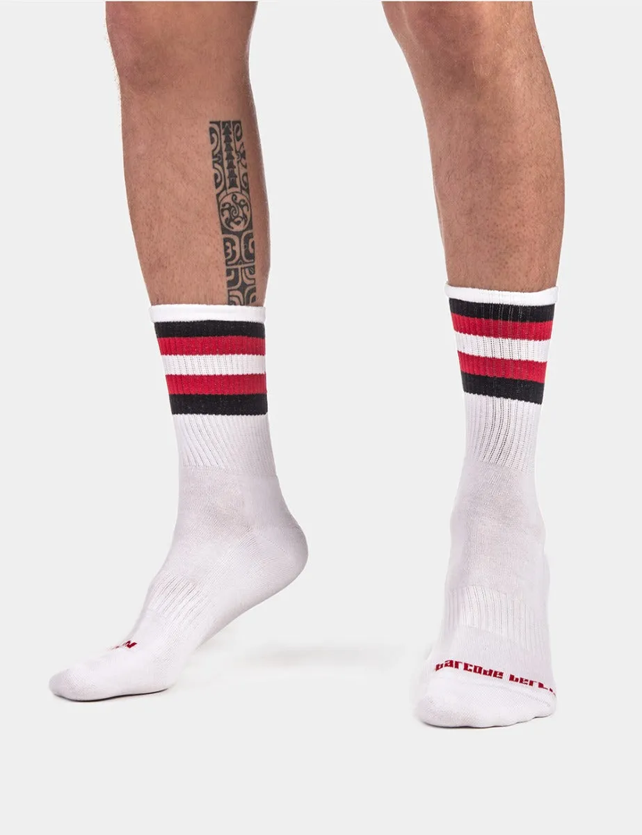 Barcode Berlin Half Fetish Socks Stripes White Black Red