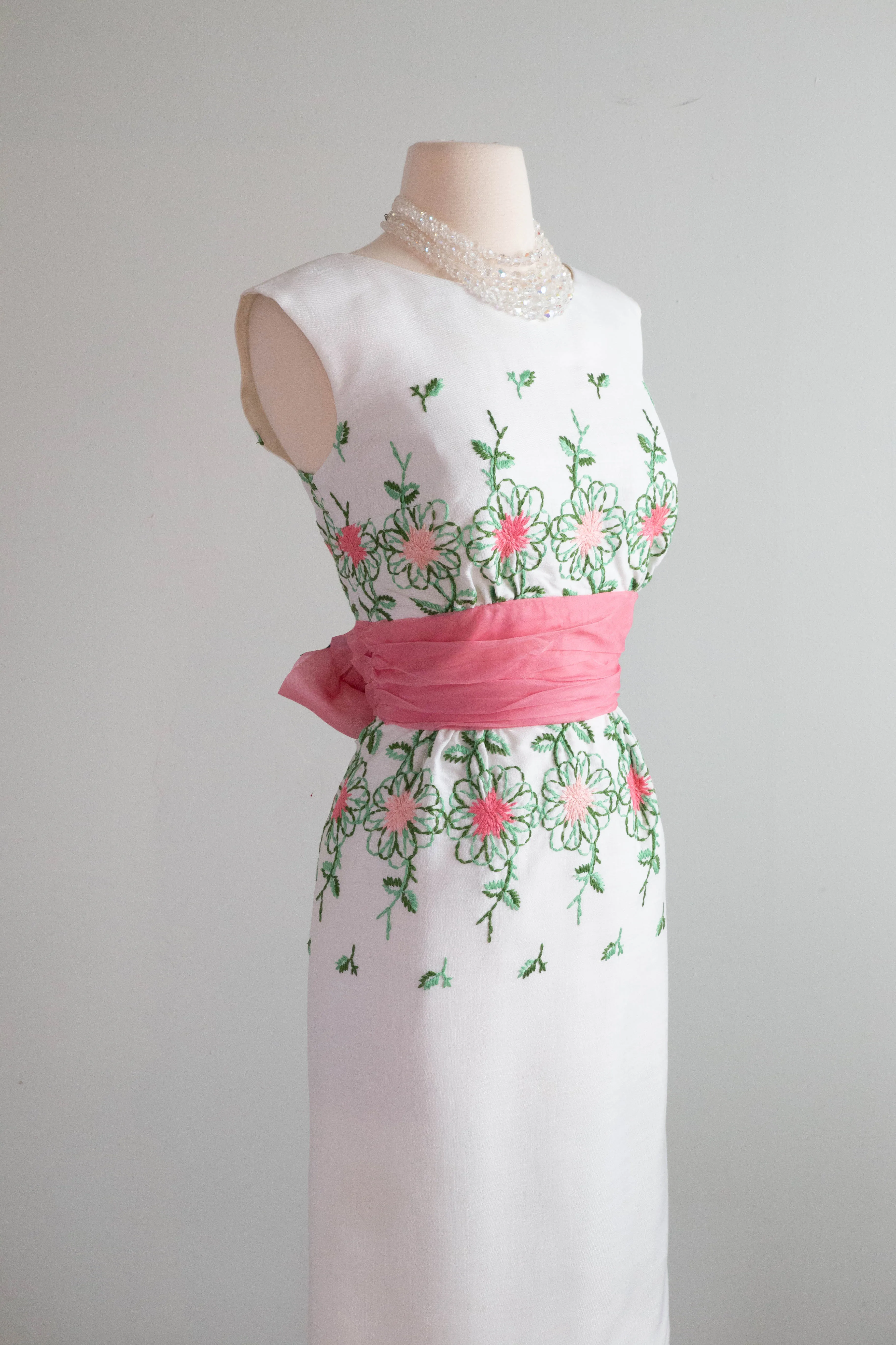 Beautiful 1950's Embroidered Special Occasion Dress by Junior Theme / SM