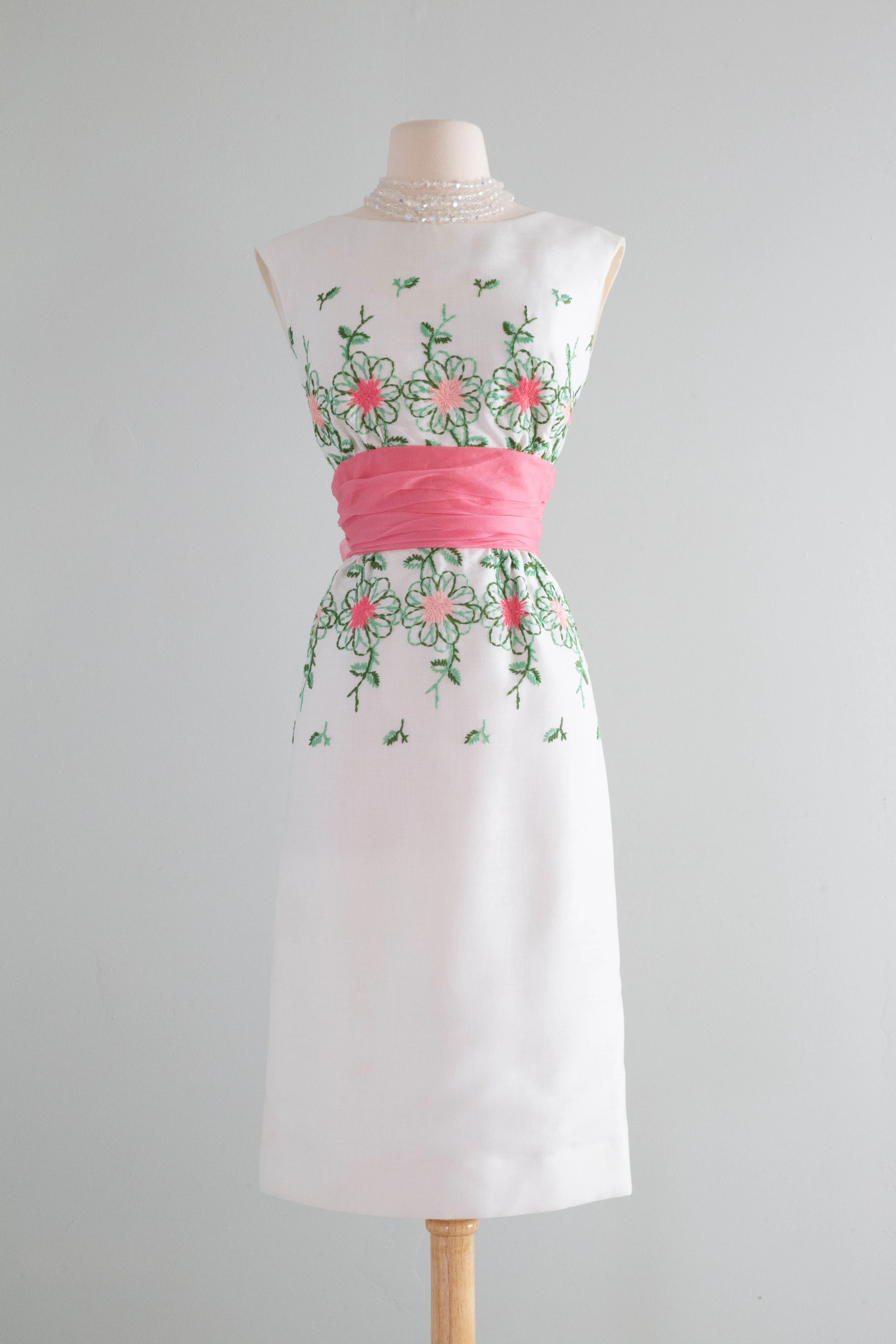 Beautiful 1950's Embroidered Special Occasion Dress by Junior Theme / SM