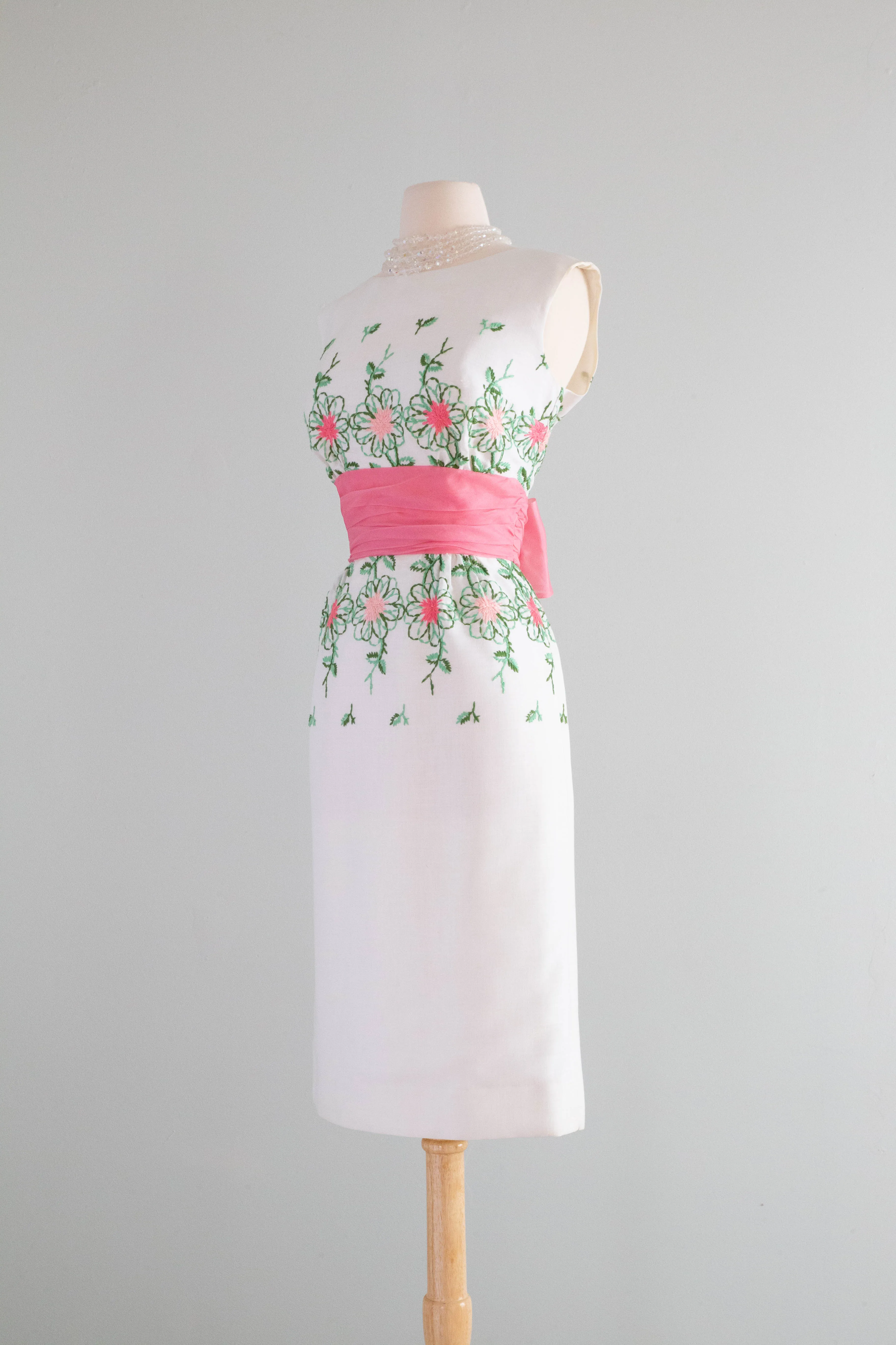 Beautiful 1950's Embroidered Special Occasion Dress by Junior Theme / SM