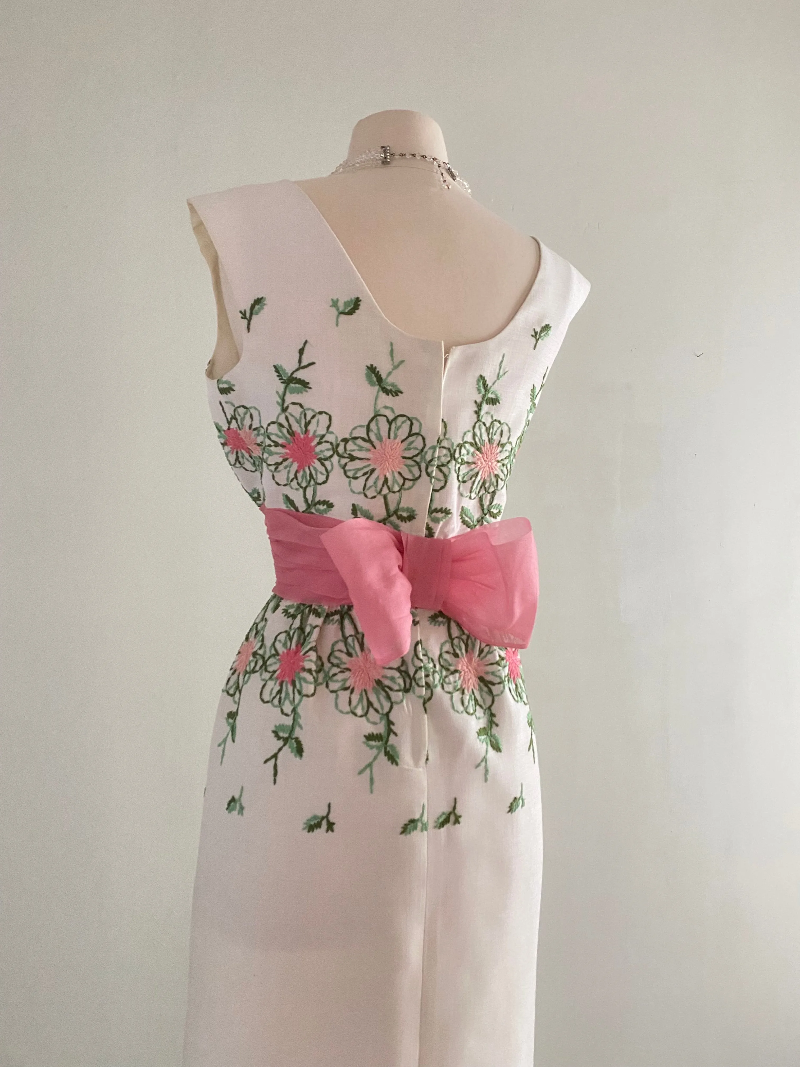 Beautiful 1950's Embroidered Special Occasion Dress by Junior Theme / SM