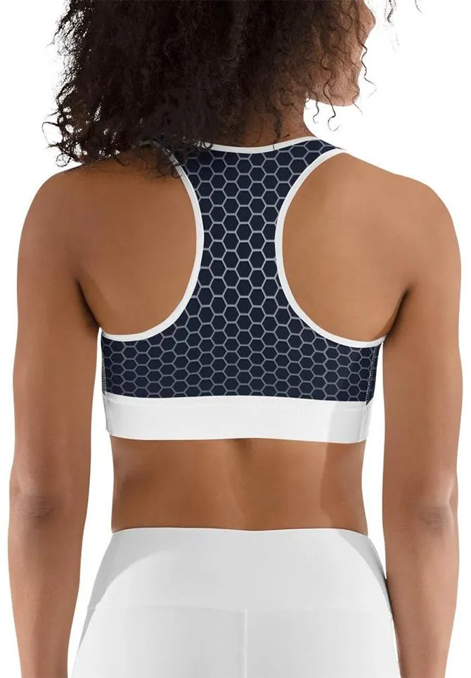 Beehive Geometric Sports Bra Navy Blue