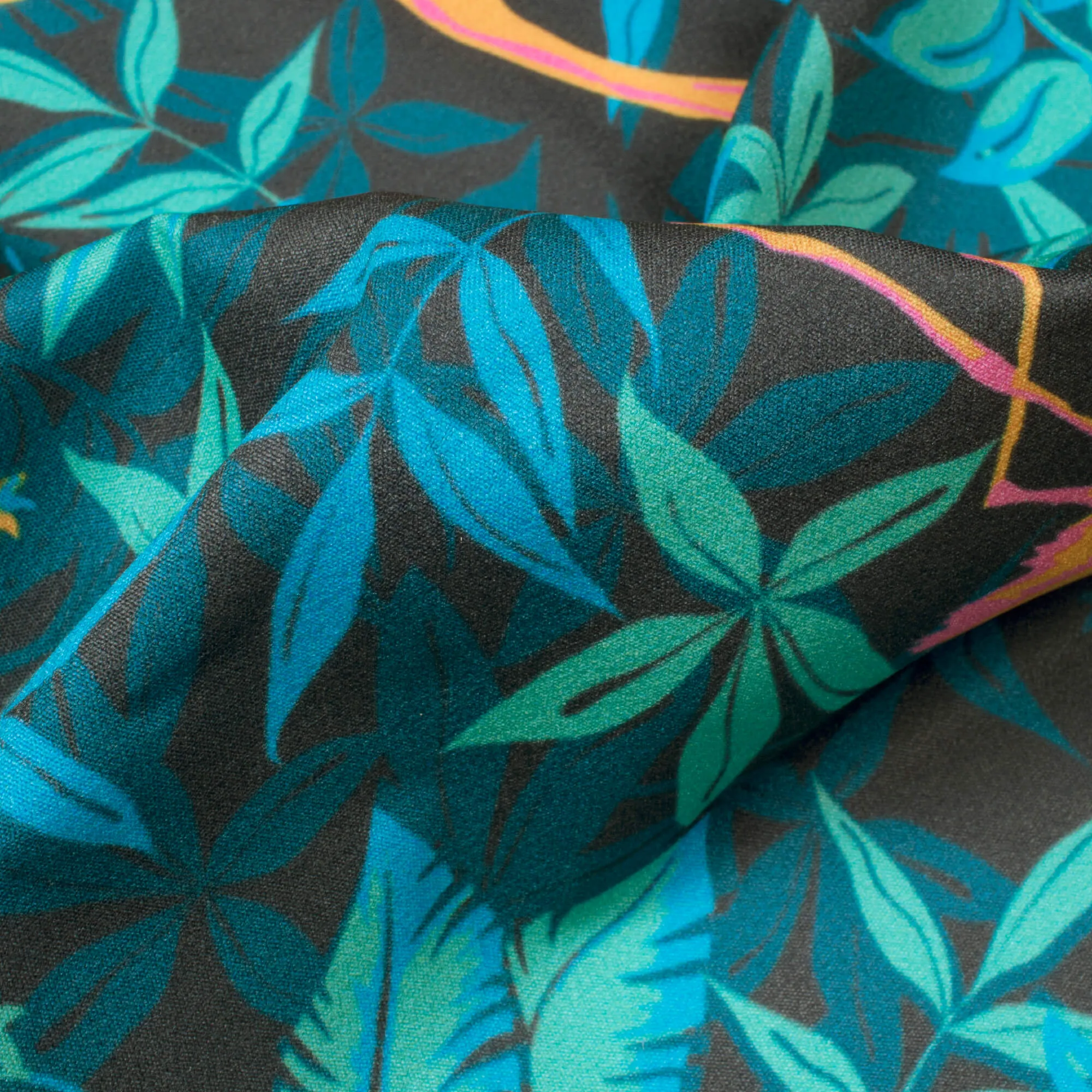 Black And Azure Blue Tropical Pattern Digital Print American Crepe Fabric