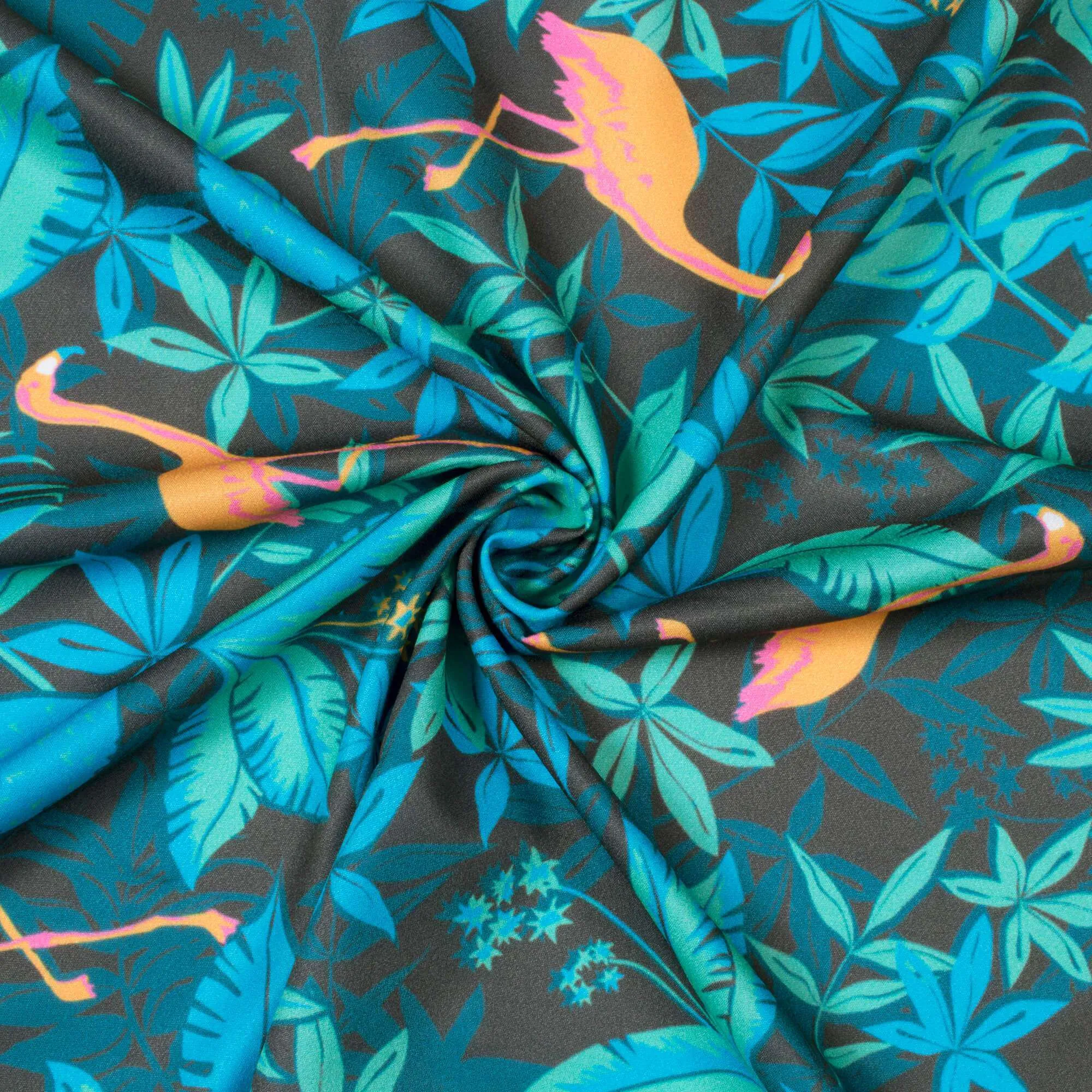 Black And Azure Blue Tropical Pattern Digital Print American Crepe Fabric