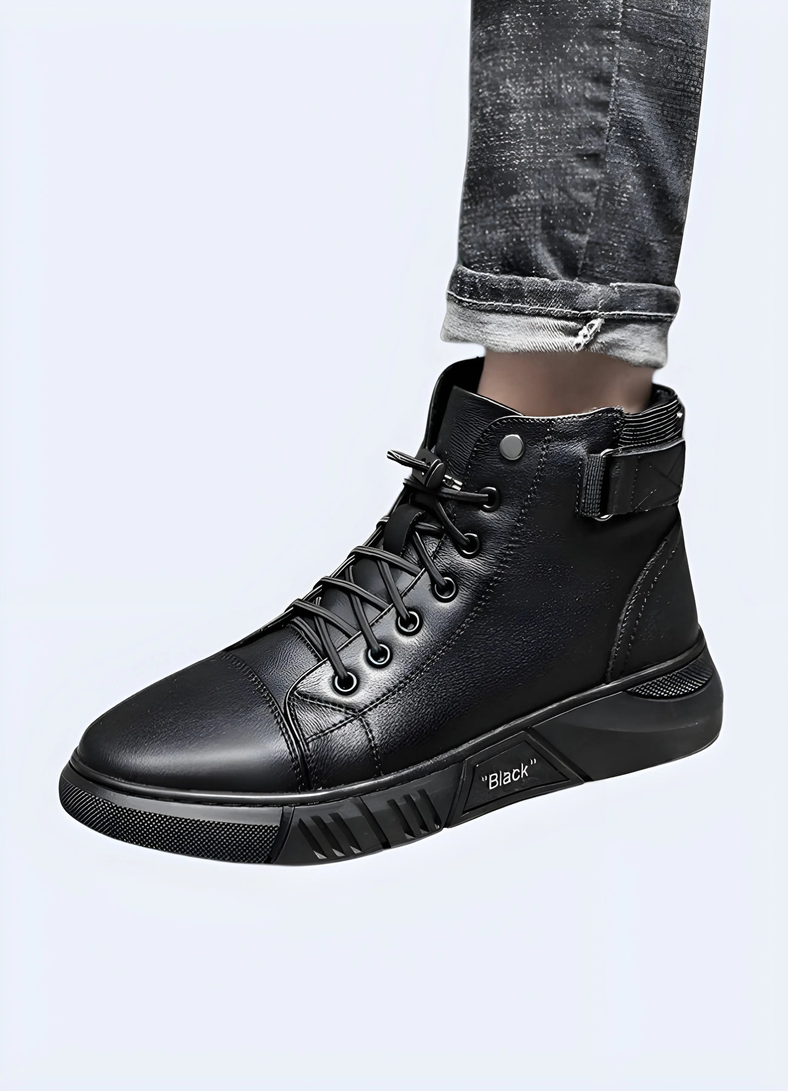 Black Leather High Top Sneakers