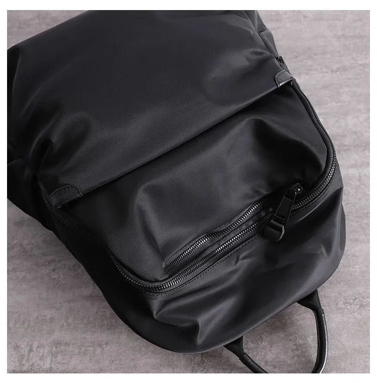 Black Nylon Backpack Womens School Backpack Purse Black Nylon Leather Travel Rucksack for Ladies