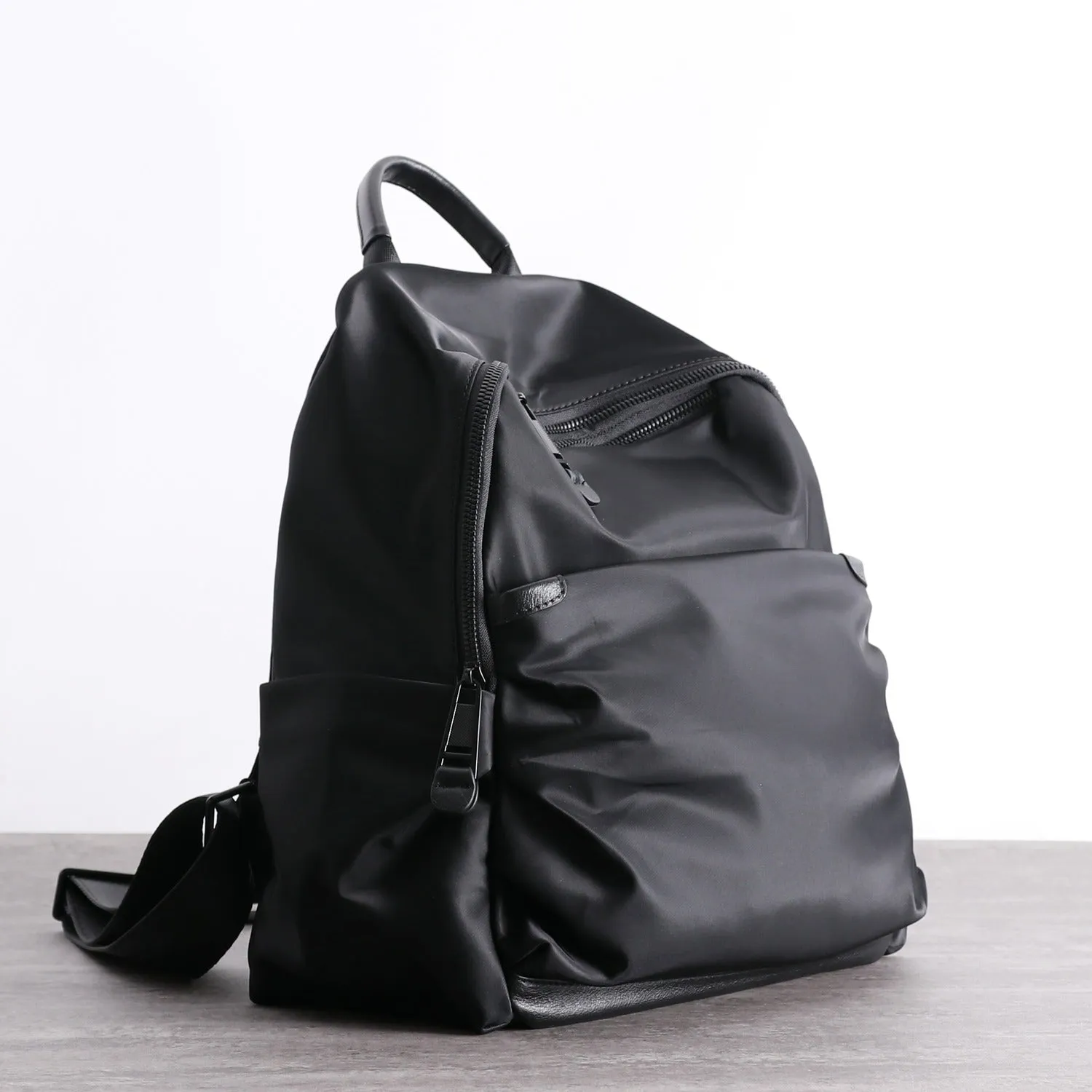 Black Nylon Backpack Womens School Backpack Purse Black Nylon Leather Travel Rucksack for Ladies