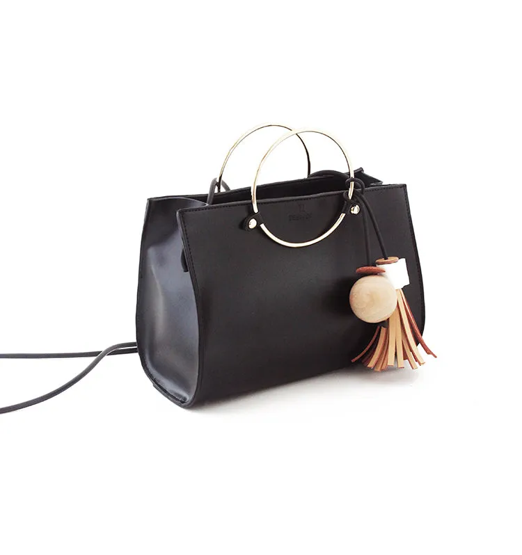 Black Stylish LEATHER WOMENs Cute Handbag Purse SHOULDER Purse with Tassels