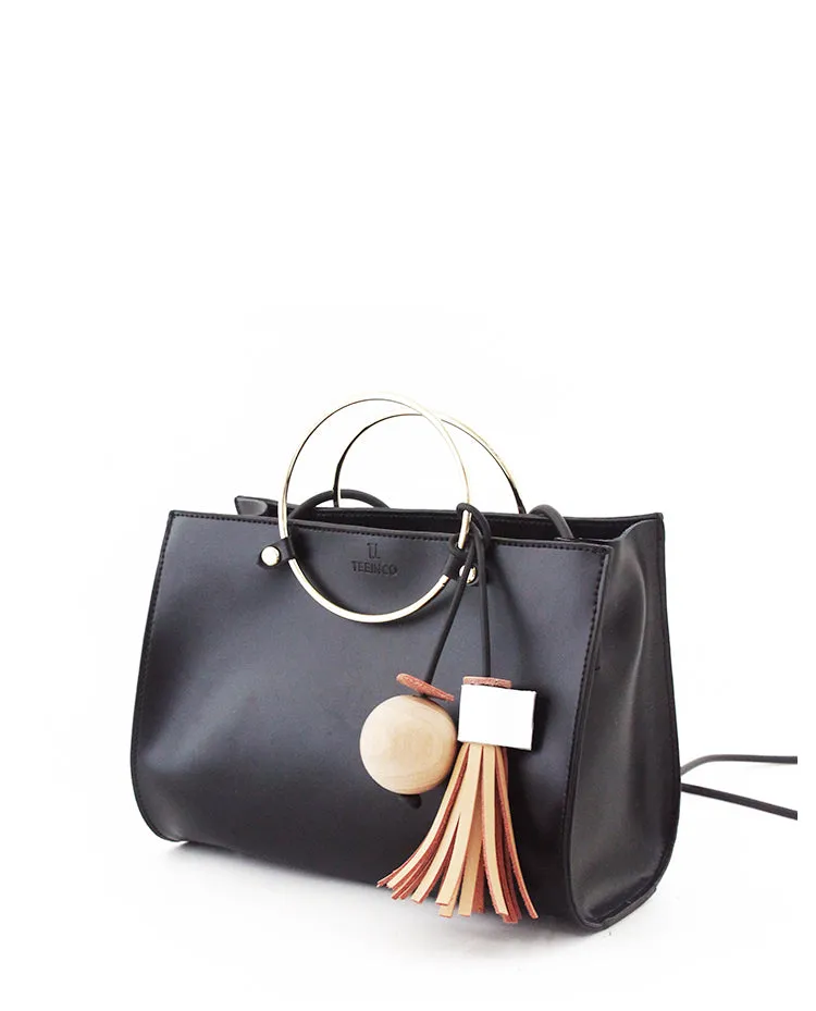 Black Stylish LEATHER WOMENs Cute Handbag Purse SHOULDER Purse with Tassels