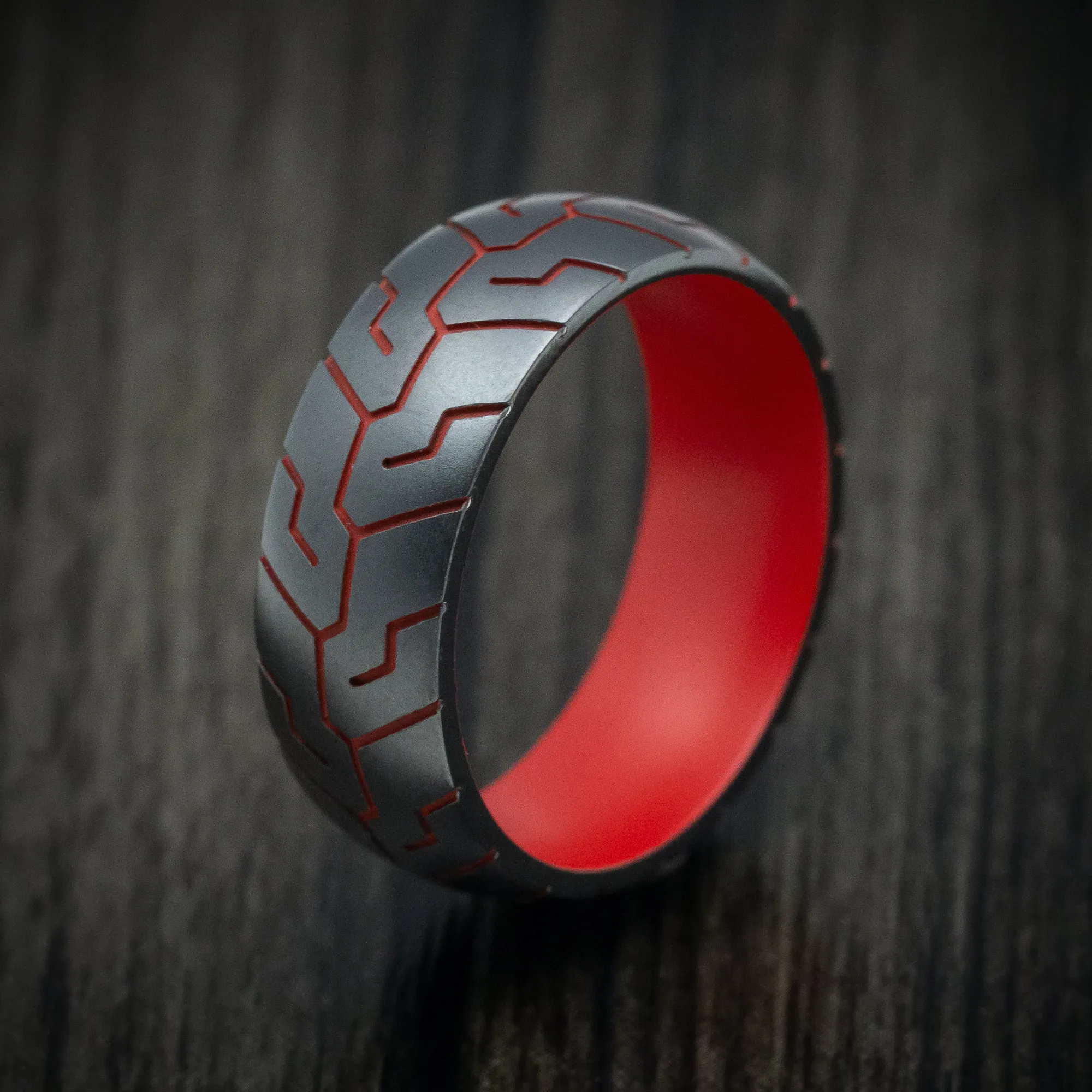 Black Titanium and Cerakote Tire Tread Men's Ring Custom Made