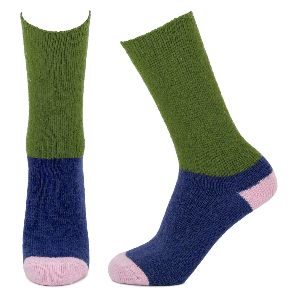 Block Colour Green & Blue Knitted Socks