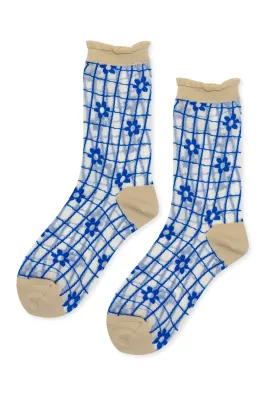 Blossom Sheer Crew Socks - Cornflower