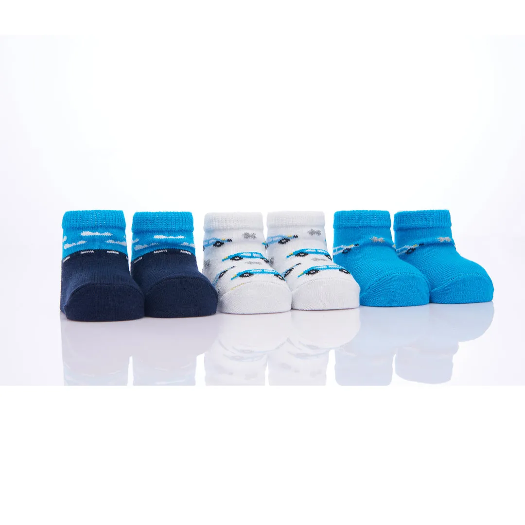 Blue 3pc Car Print Cotton Socks Set