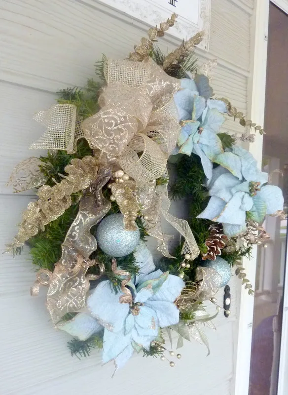 Blue Poinsettia Christmas Wreath, Holiday decorations