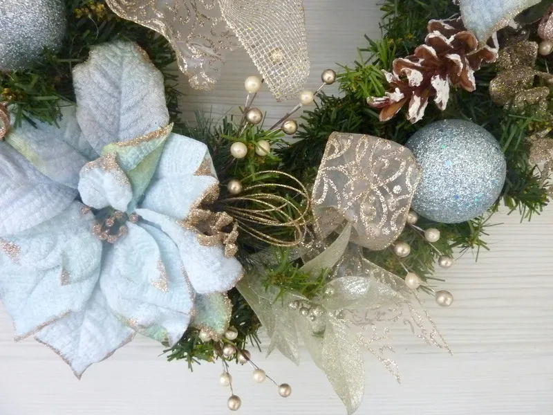 Blue Poinsettia Christmas Wreath, Holiday decorations