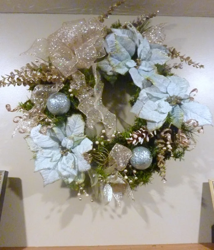 Blue Poinsettia Christmas Wreath, Holiday decorations