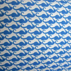 Blue Seahorses on White Nylon Lycra Swimsuit Fabric