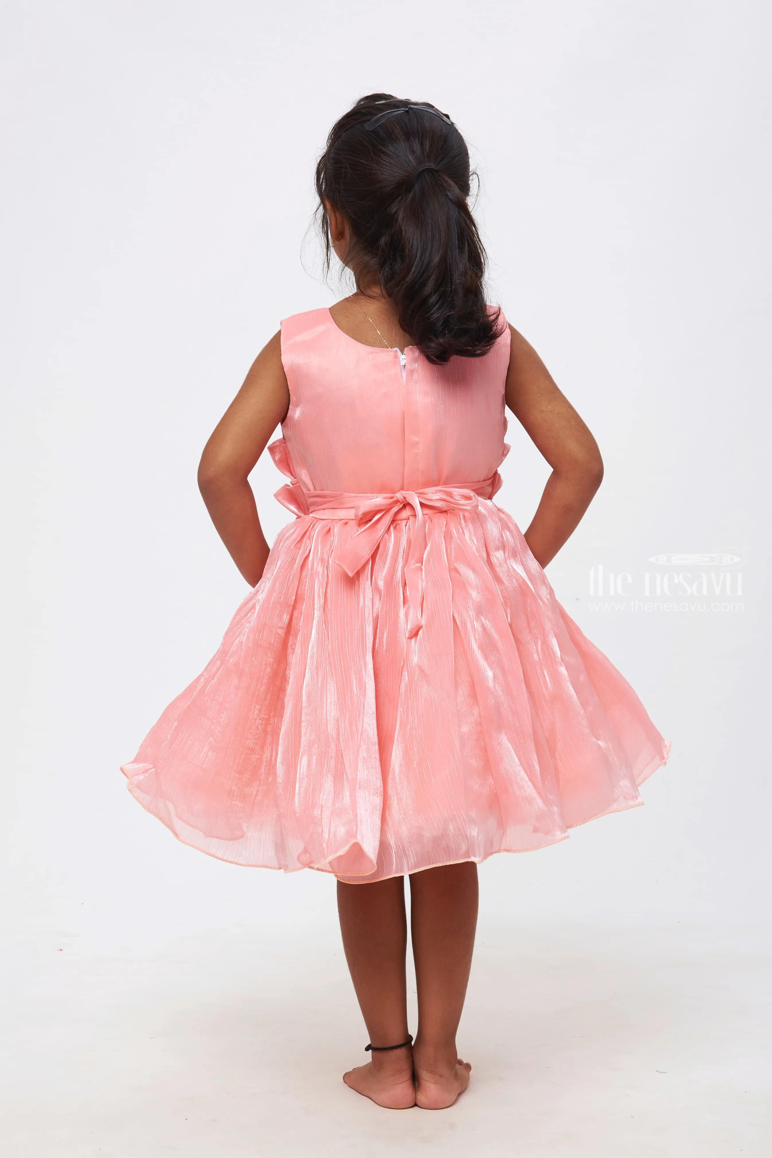 Blush Blossom: Girls Pink Tulle Frock with Rosette Accents