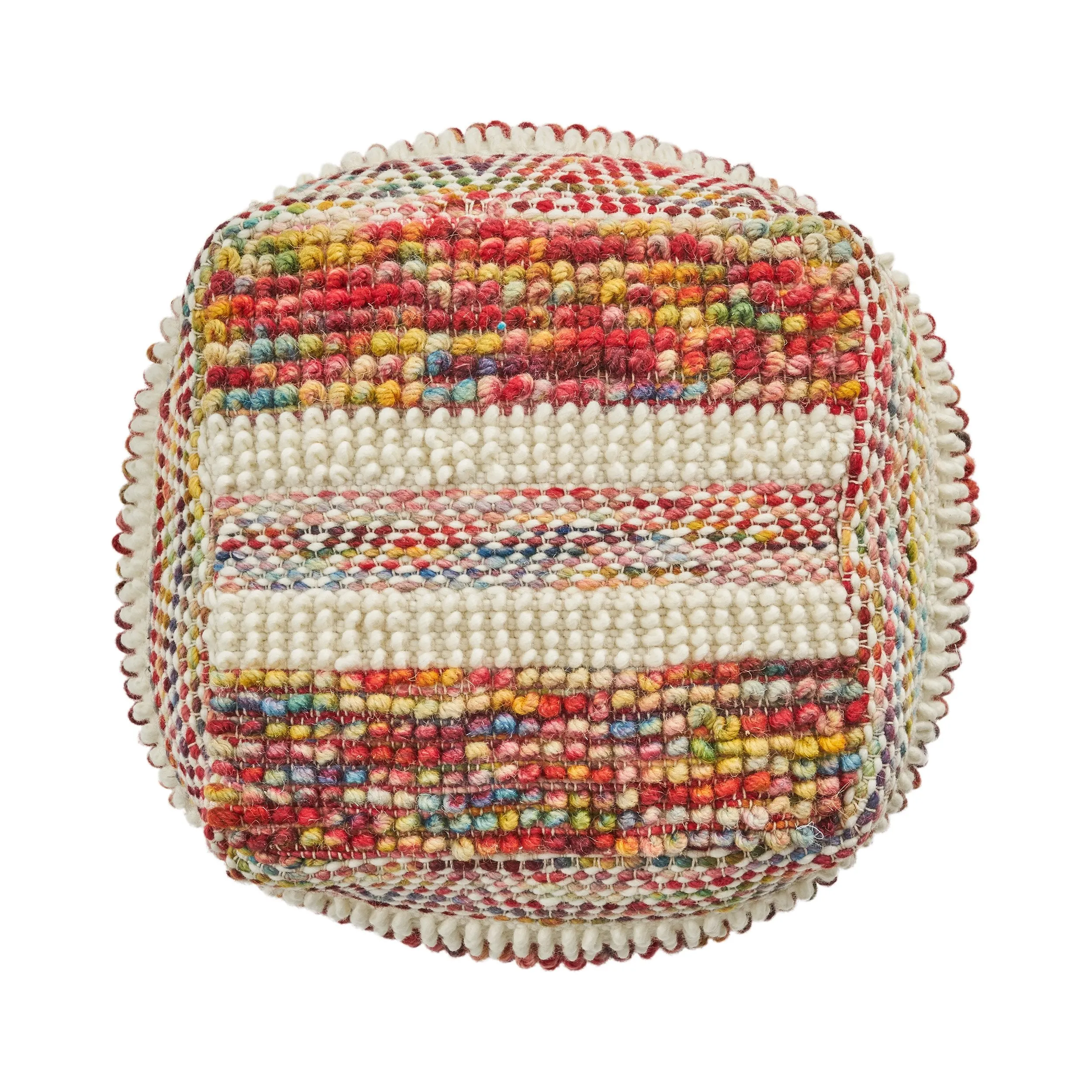 Boho Wool and Cotton Ottoman Pouf - NH043903