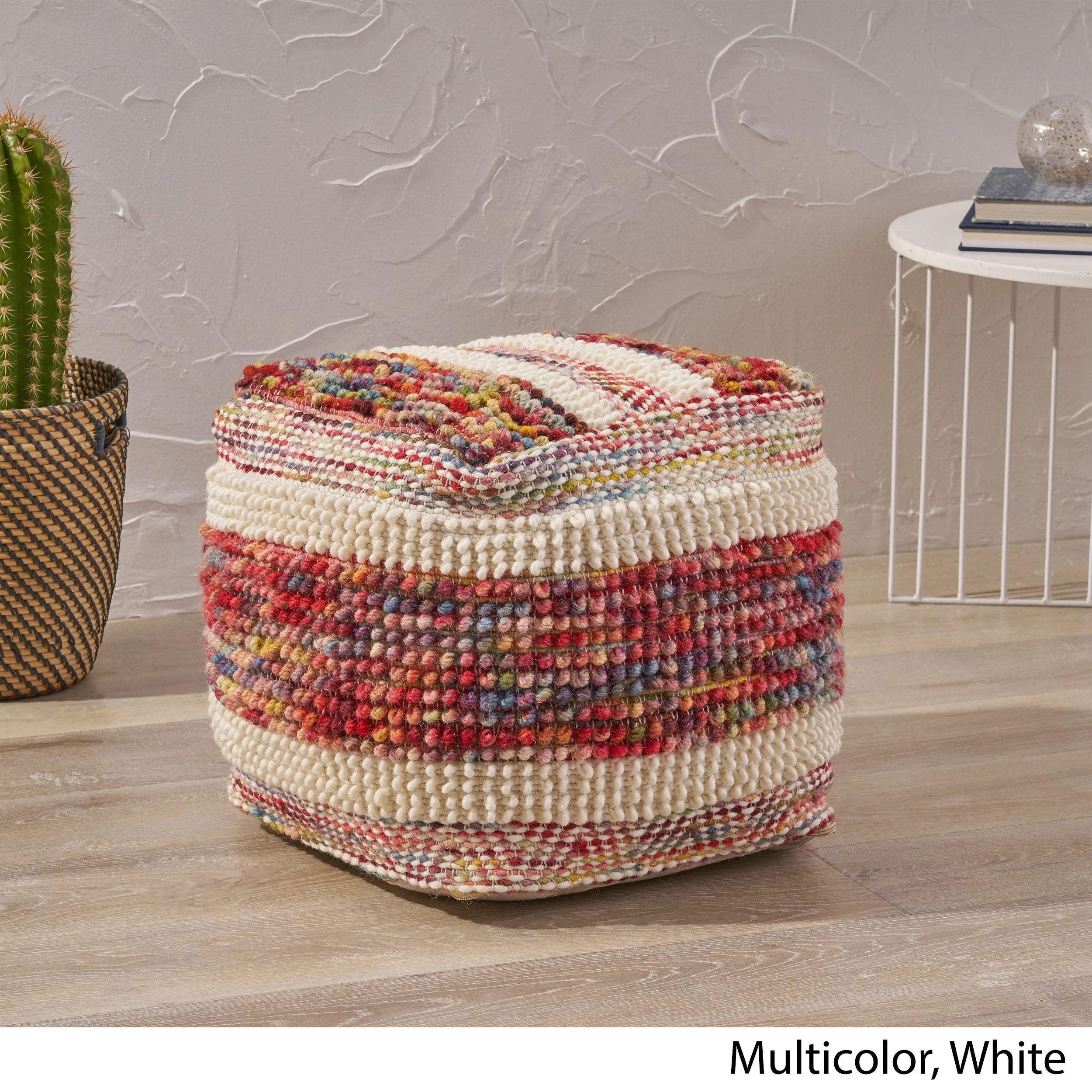 Boho Wool and Cotton Ottoman Pouf - NH043903