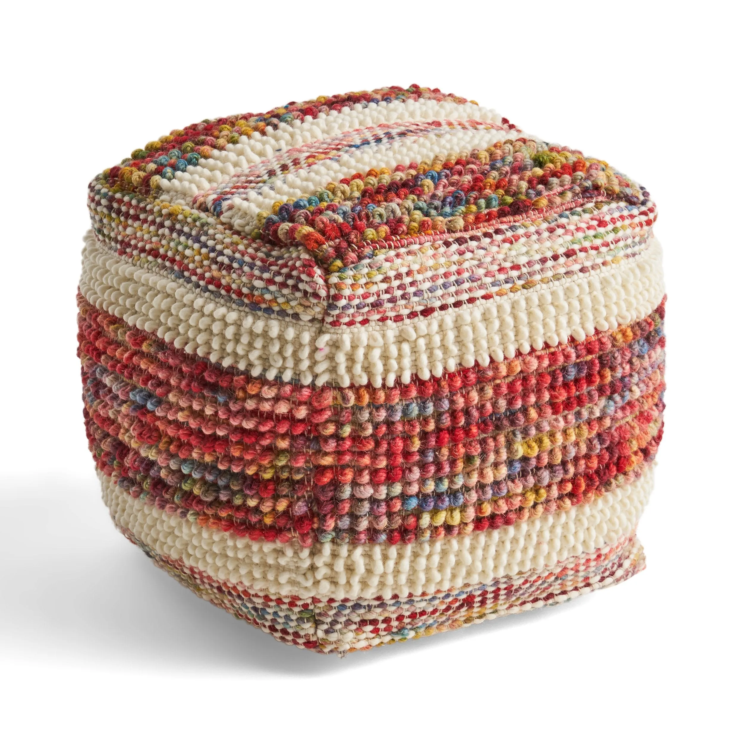 Boho Wool and Cotton Ottoman Pouf - NH043903