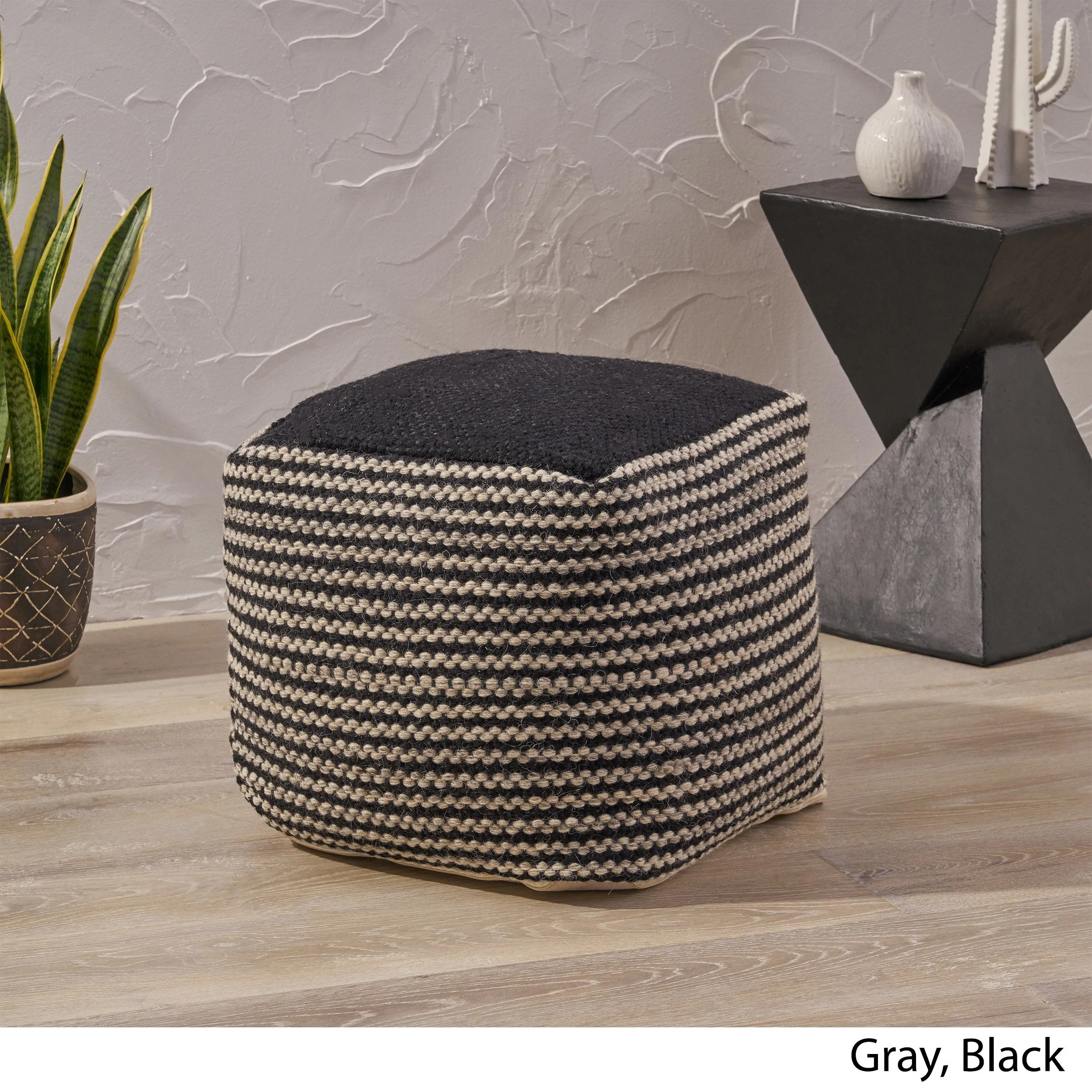 Boho Wool and Cotton Ottoman Pouf - NH623903