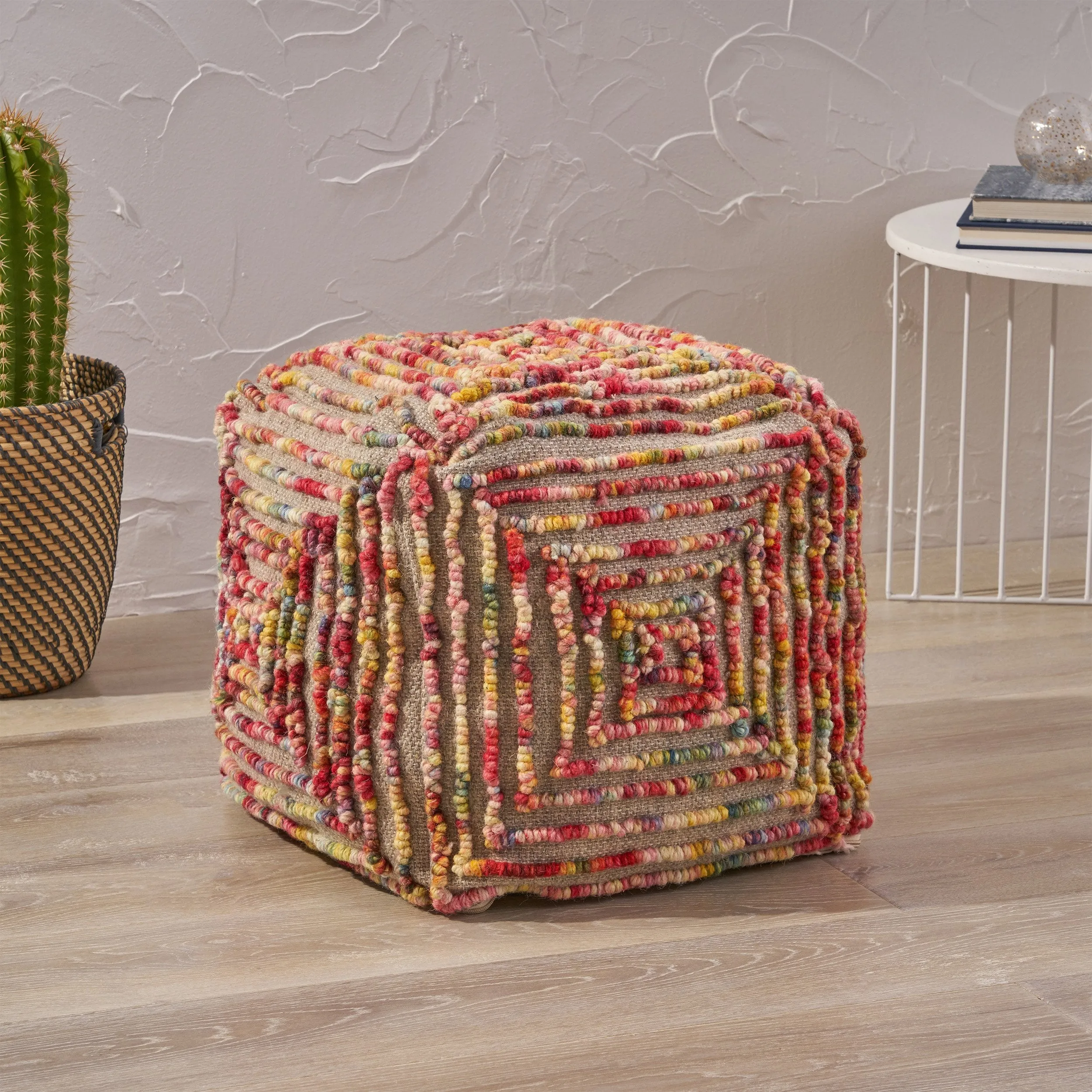 Boho Wool Ottoman Pouf - NH233903