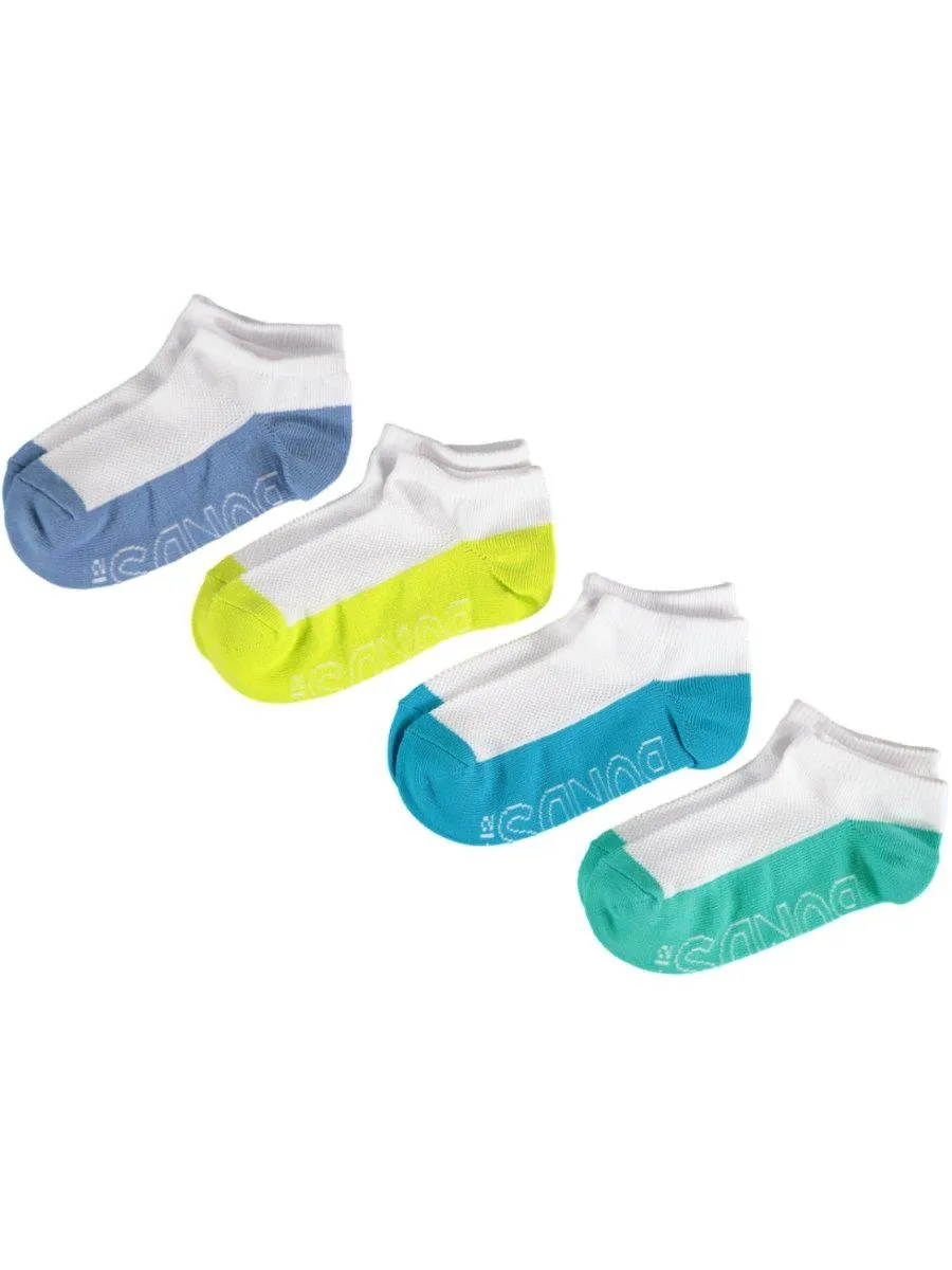 Bonds Kids Logo Light Trainer 4 Pack Sock - White/Green/Aqua/Lime/Blue