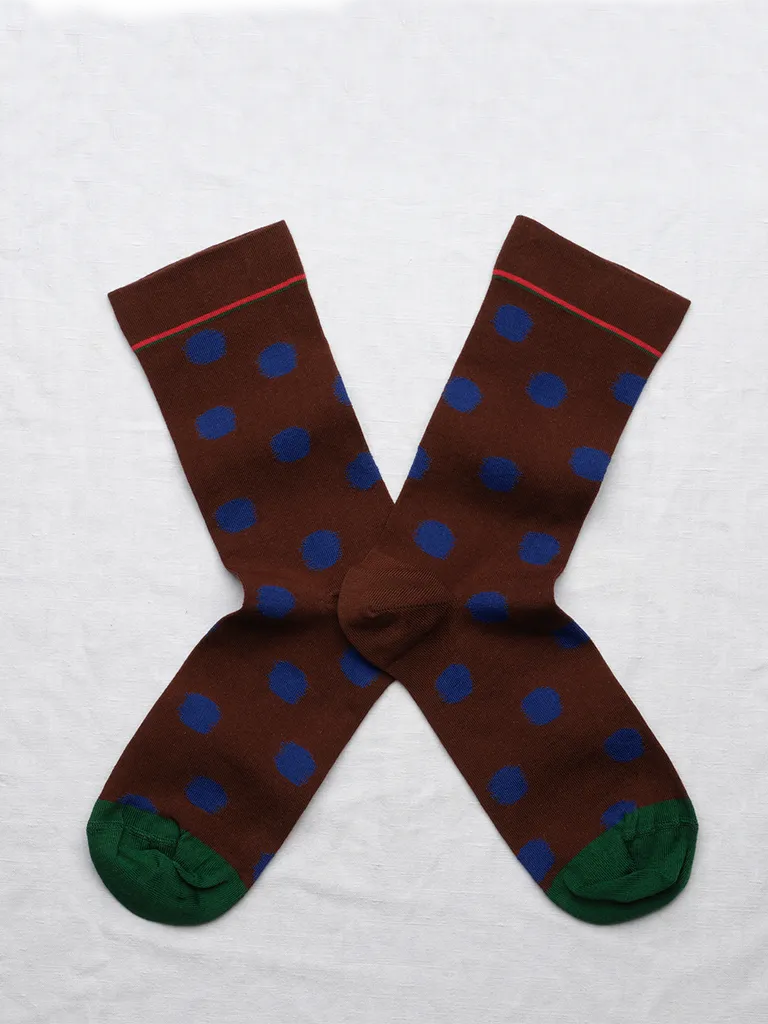 Brown and Blue Dot Socks