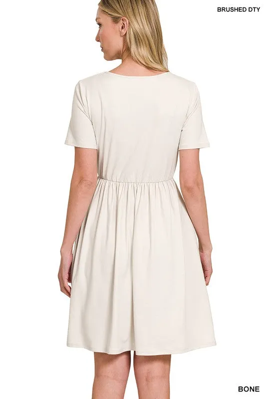 Brushed DTY Buttery Soft Fabric Surplice Dress