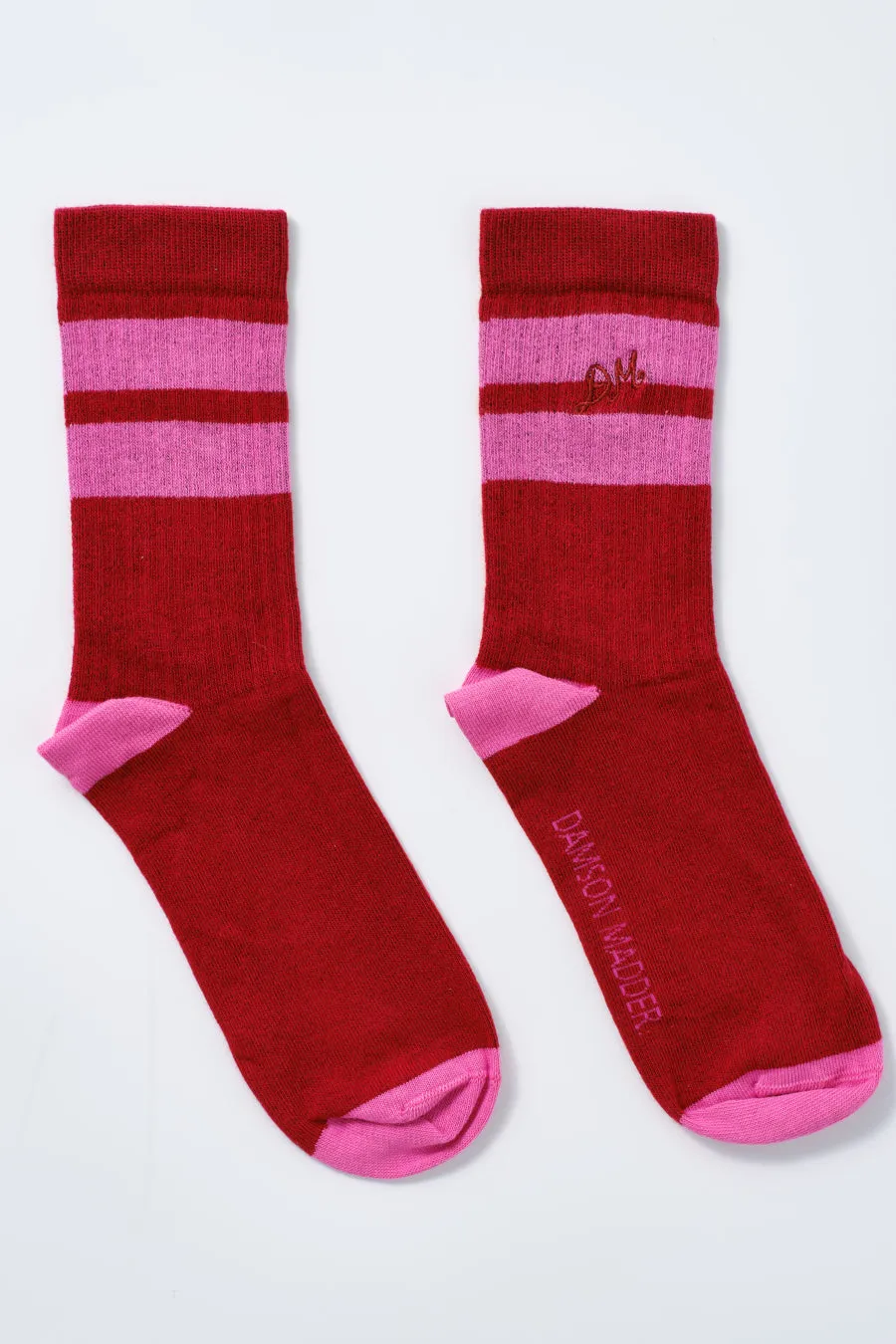 calf length socks - red & pink stripe