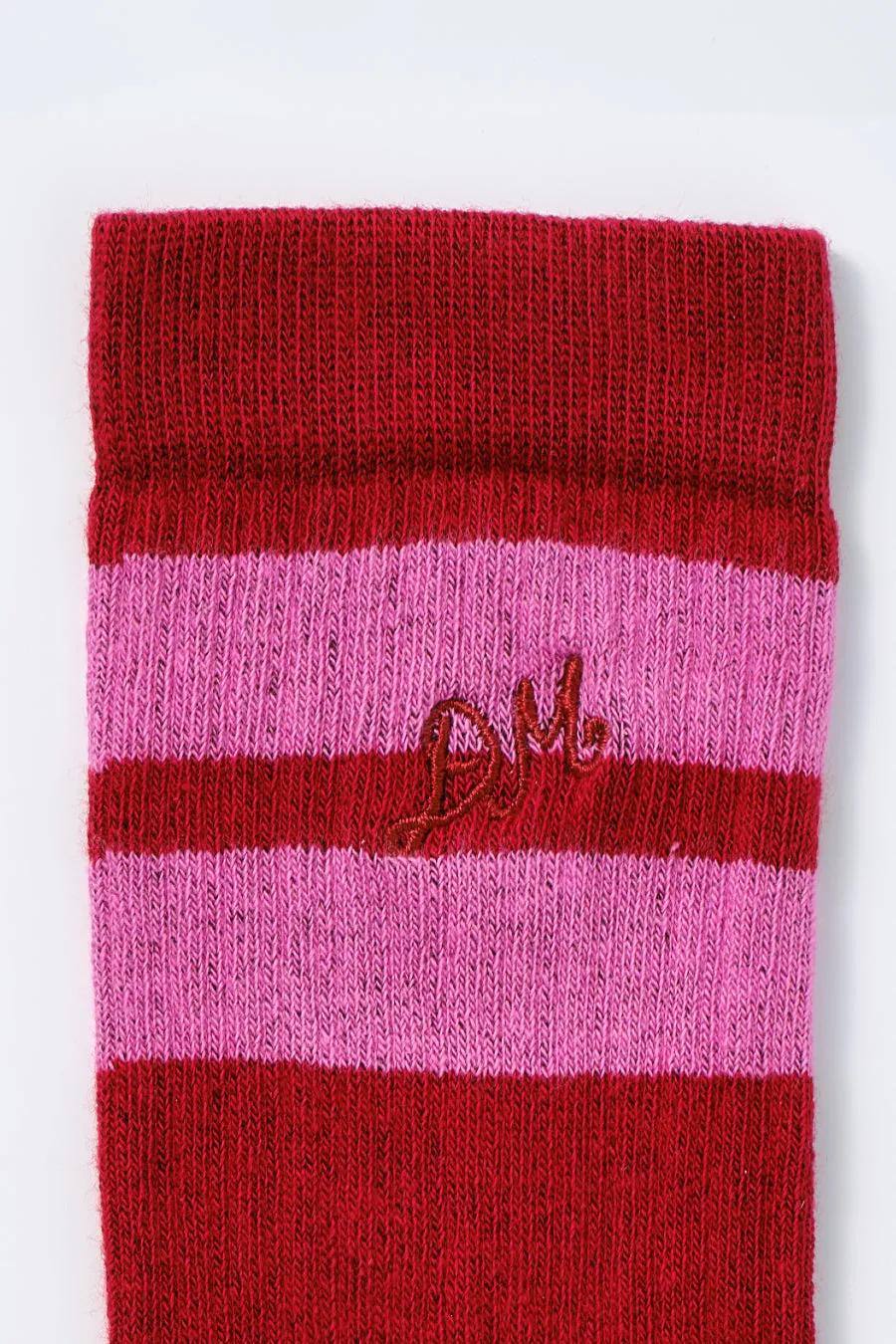 calf length socks - red & pink stripe