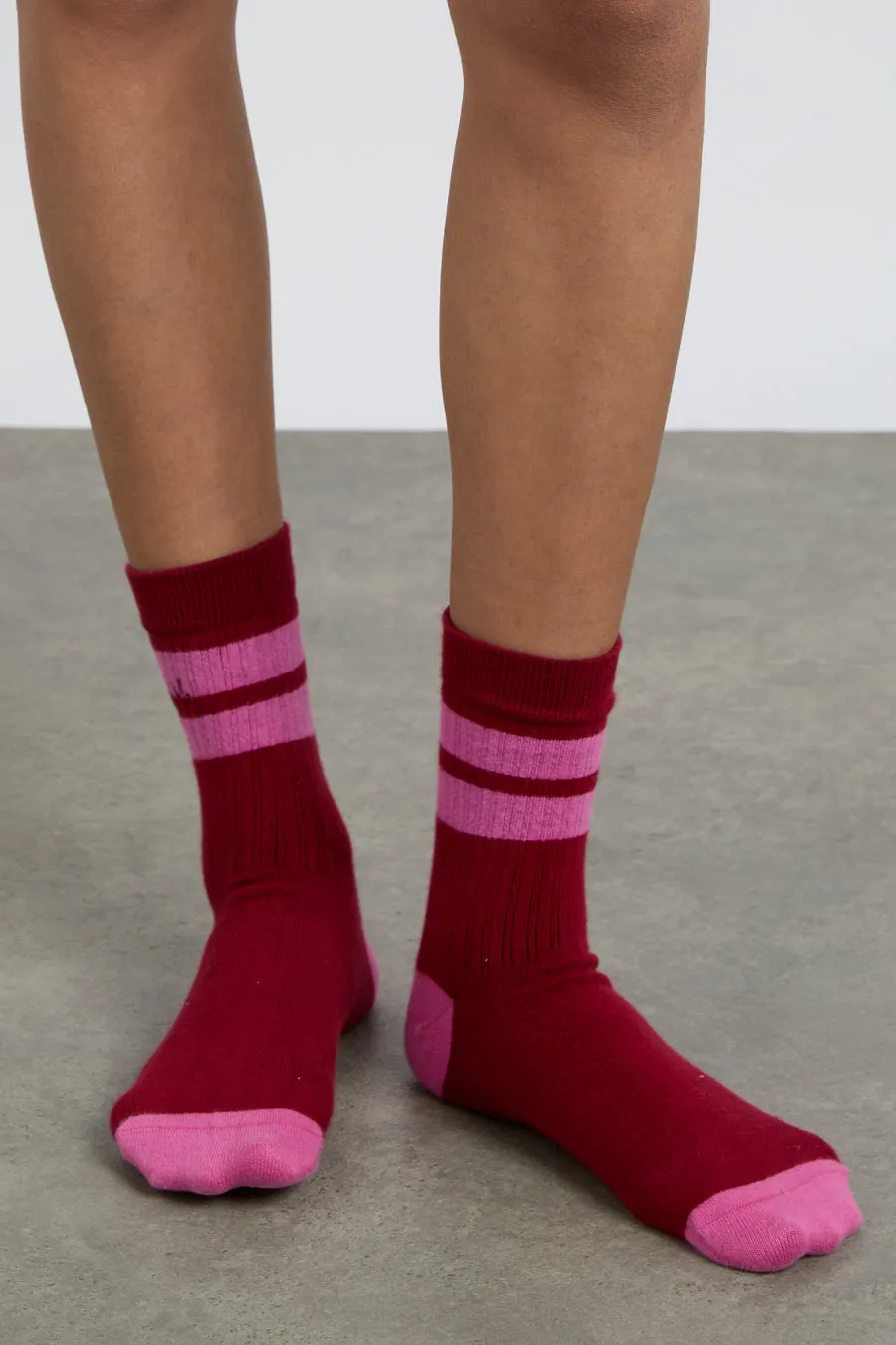 calf length socks - red & pink stripe