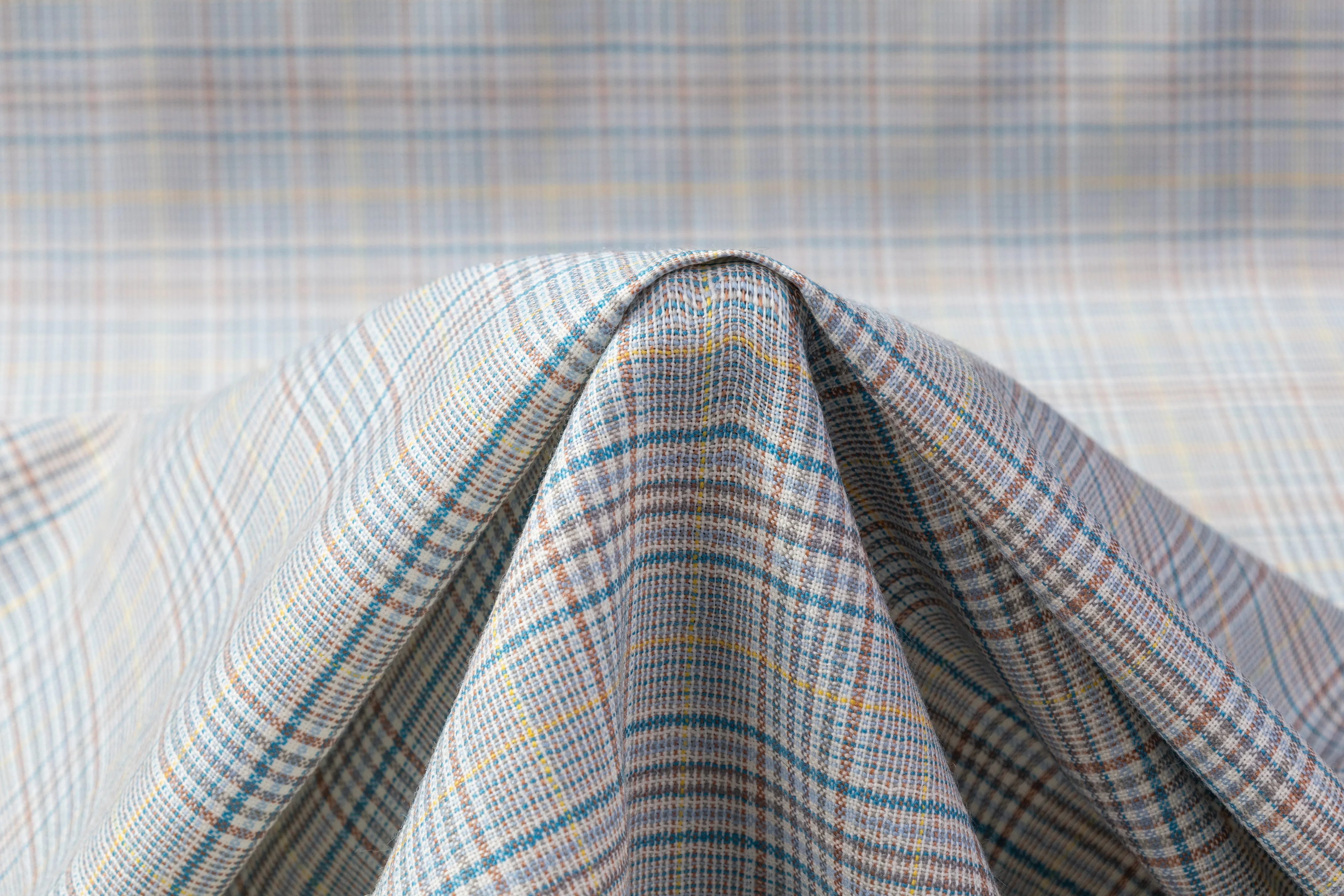 Checked Italian Wool Suiting - Blue