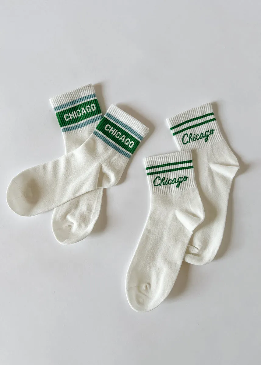 Chicago Triple Stripe Crew Sock - Green/Blue