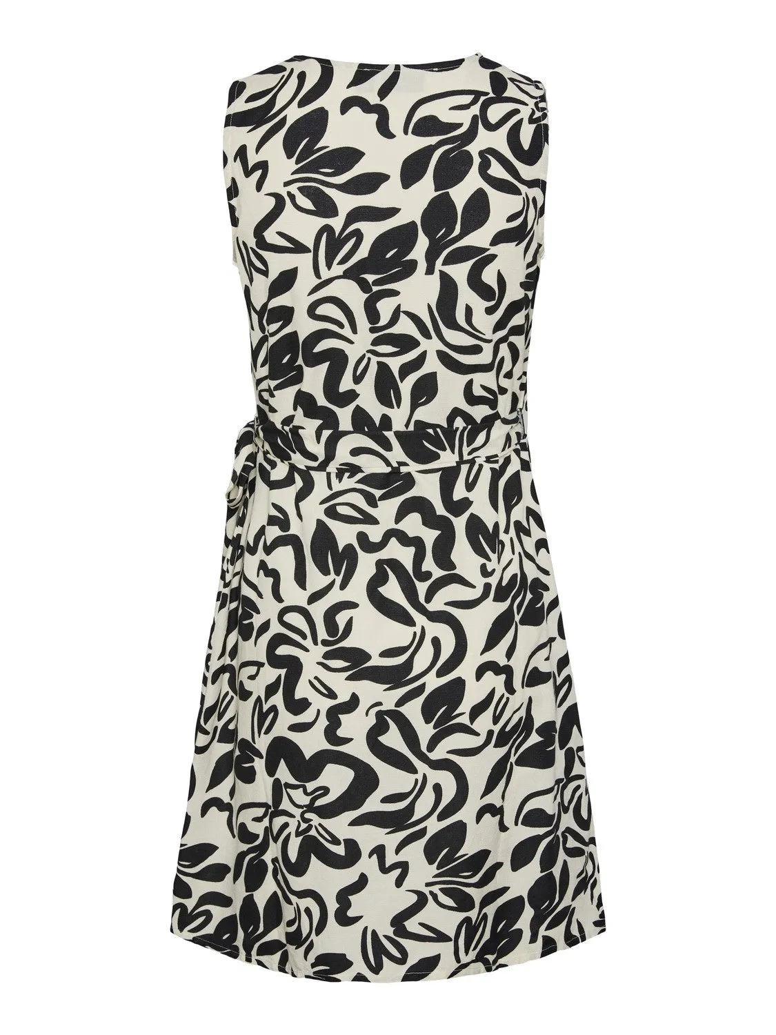 CLARISA WRAP LINEN DRESS (BLACK/CREAM FLOWER)