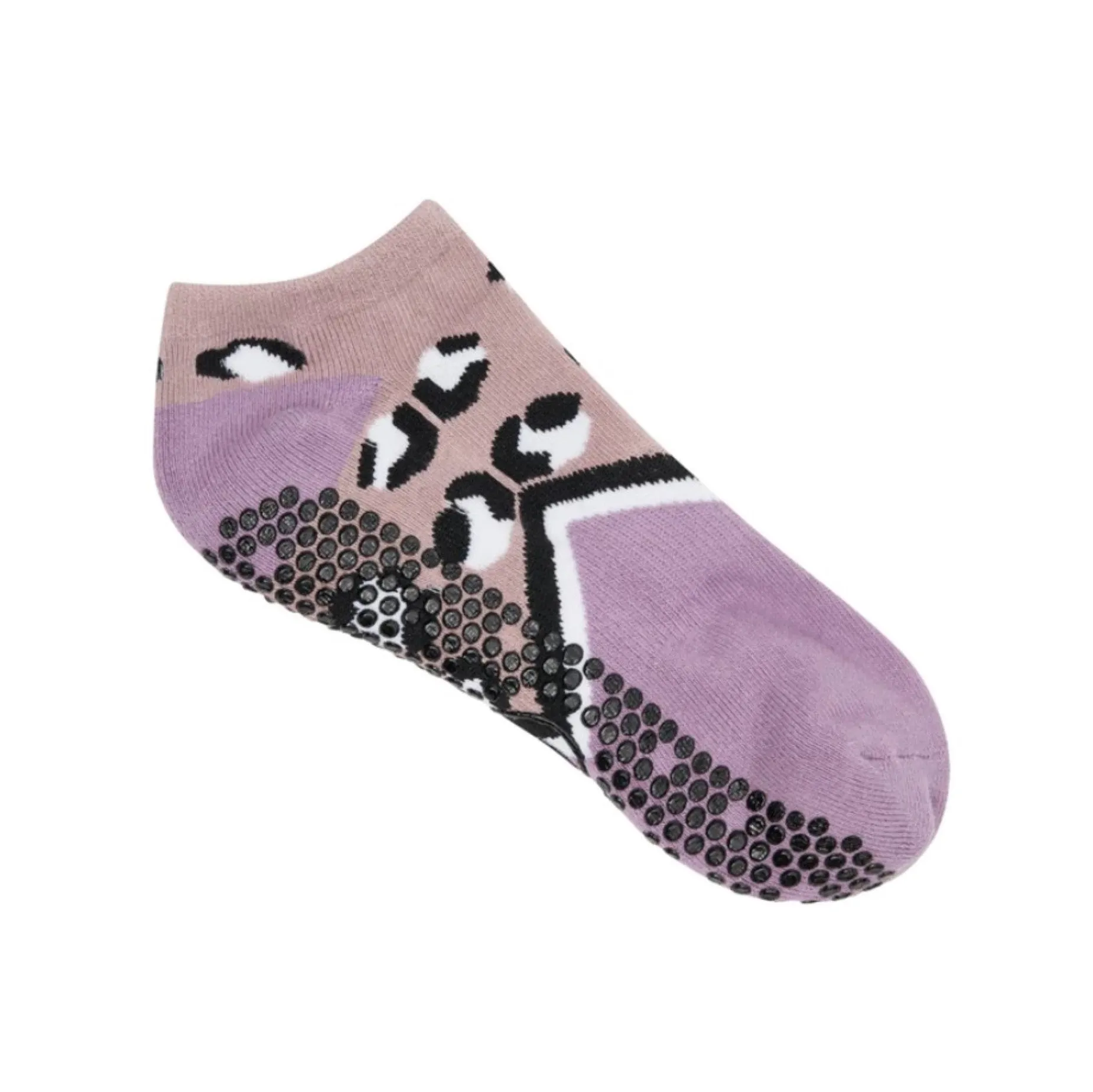 Classic Low Rise Grip Socks - Cheetah Volley Fawn & Mauve (Barre / Pilates)