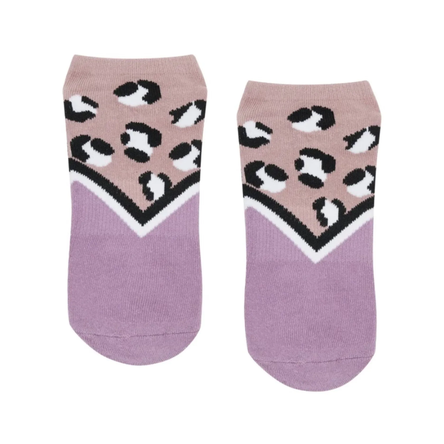 Classic Low Rise Grip Socks - Cheetah Volley Fawn & Mauve (Barre / Pilates)