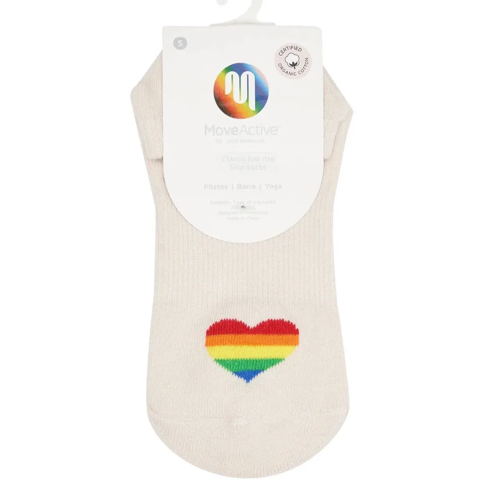 Classic Low Rise Grip Socks - Rainbow Heart (Barre / Pilates)