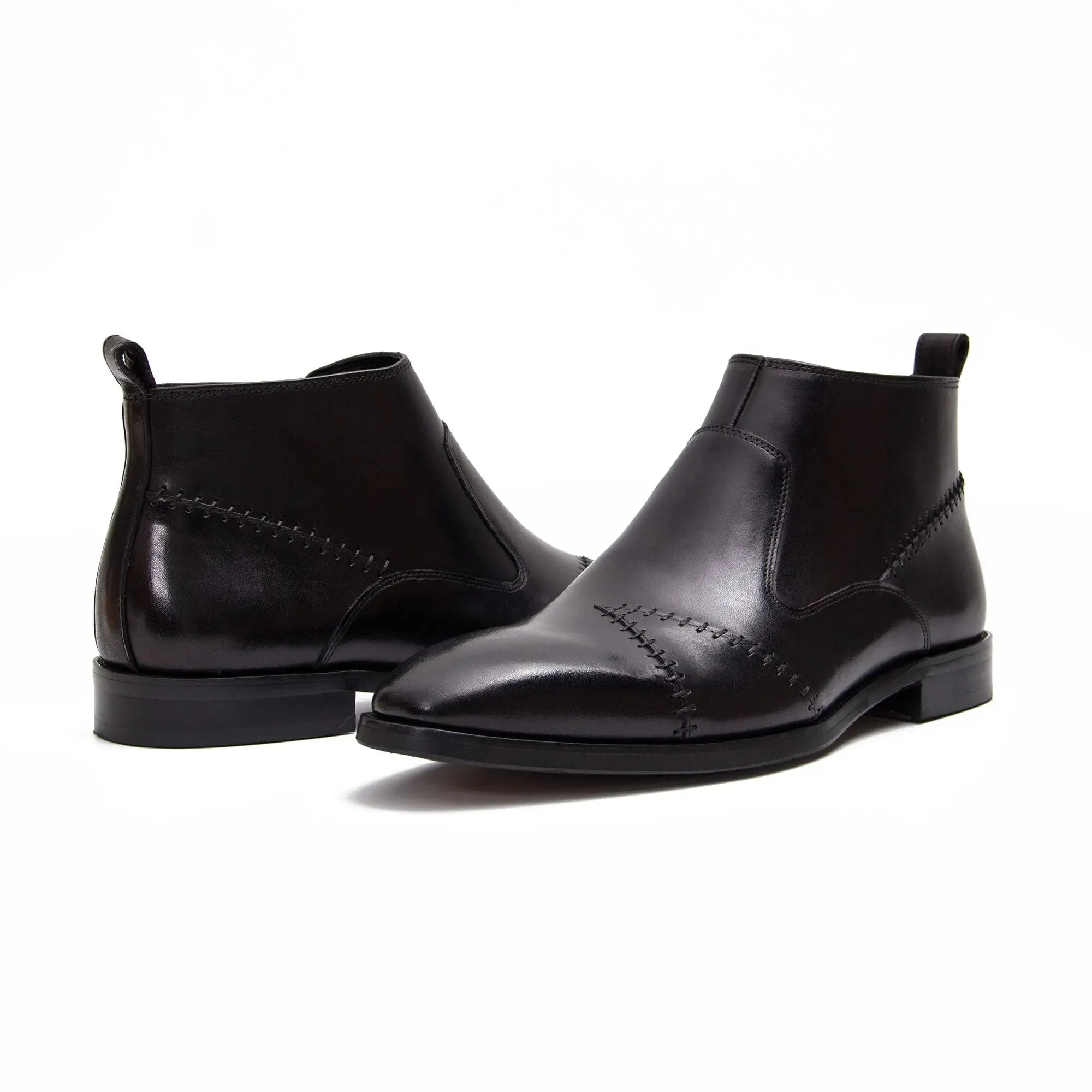 Classic Men's Leather Ankle Boots with Side Zipper