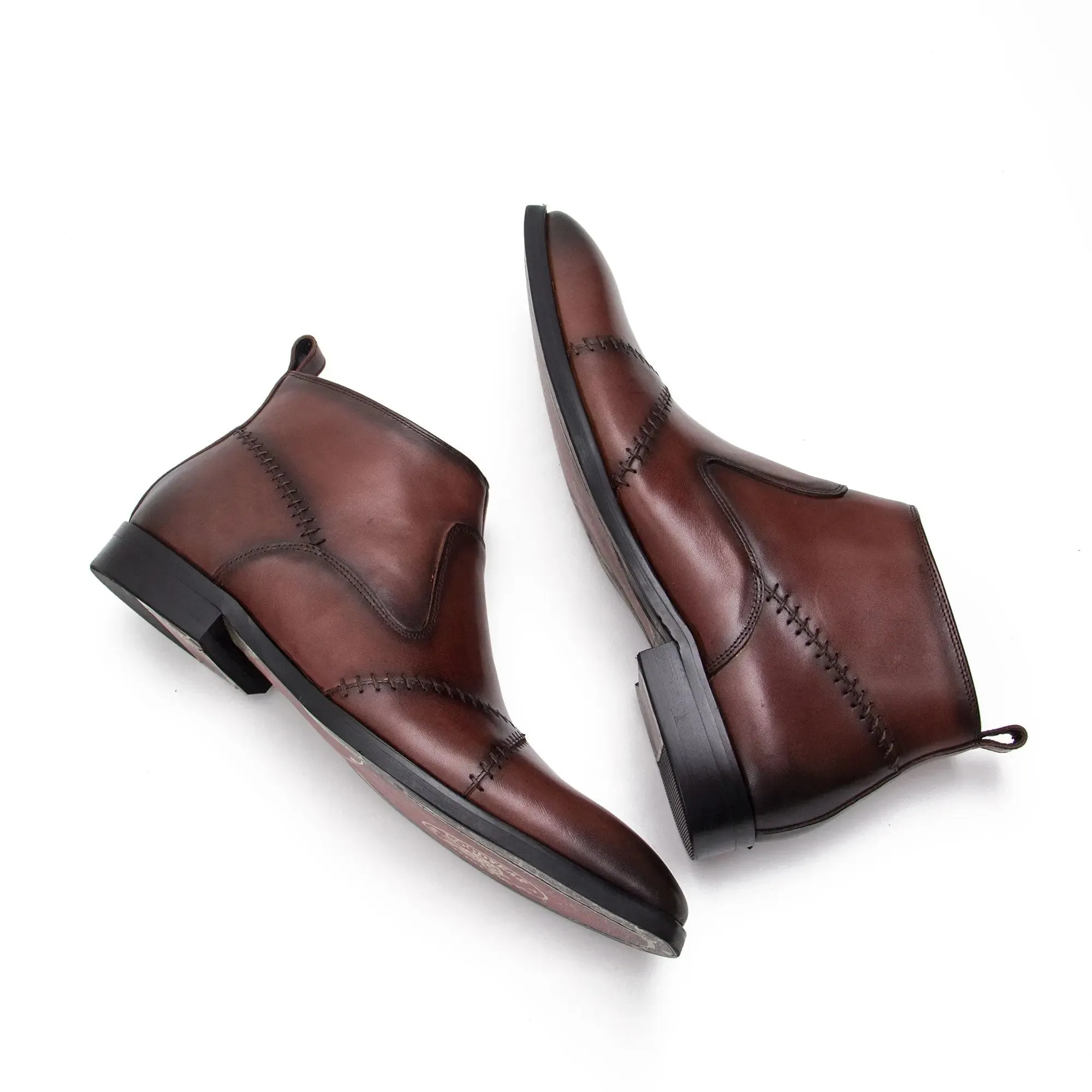 Classic Men's Leather Ankle Boots with Side Zipper