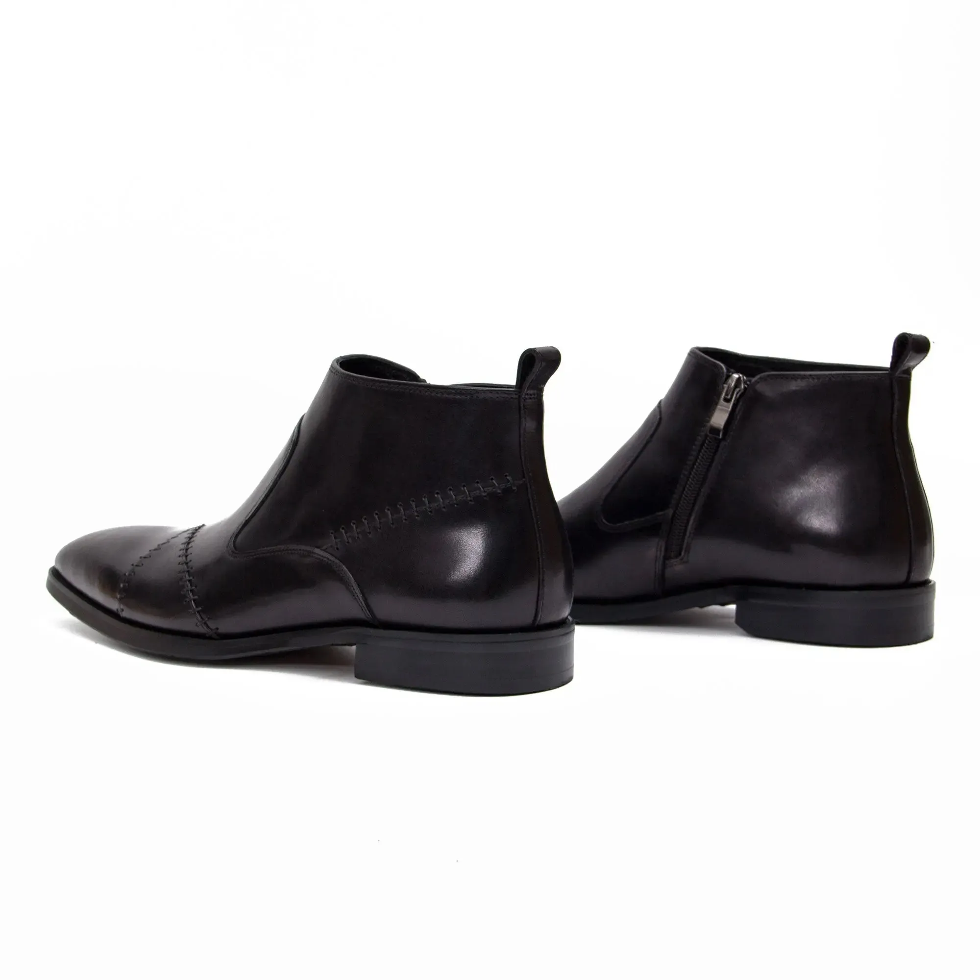 Classic Men's Leather Ankle Boots with Side Zipper