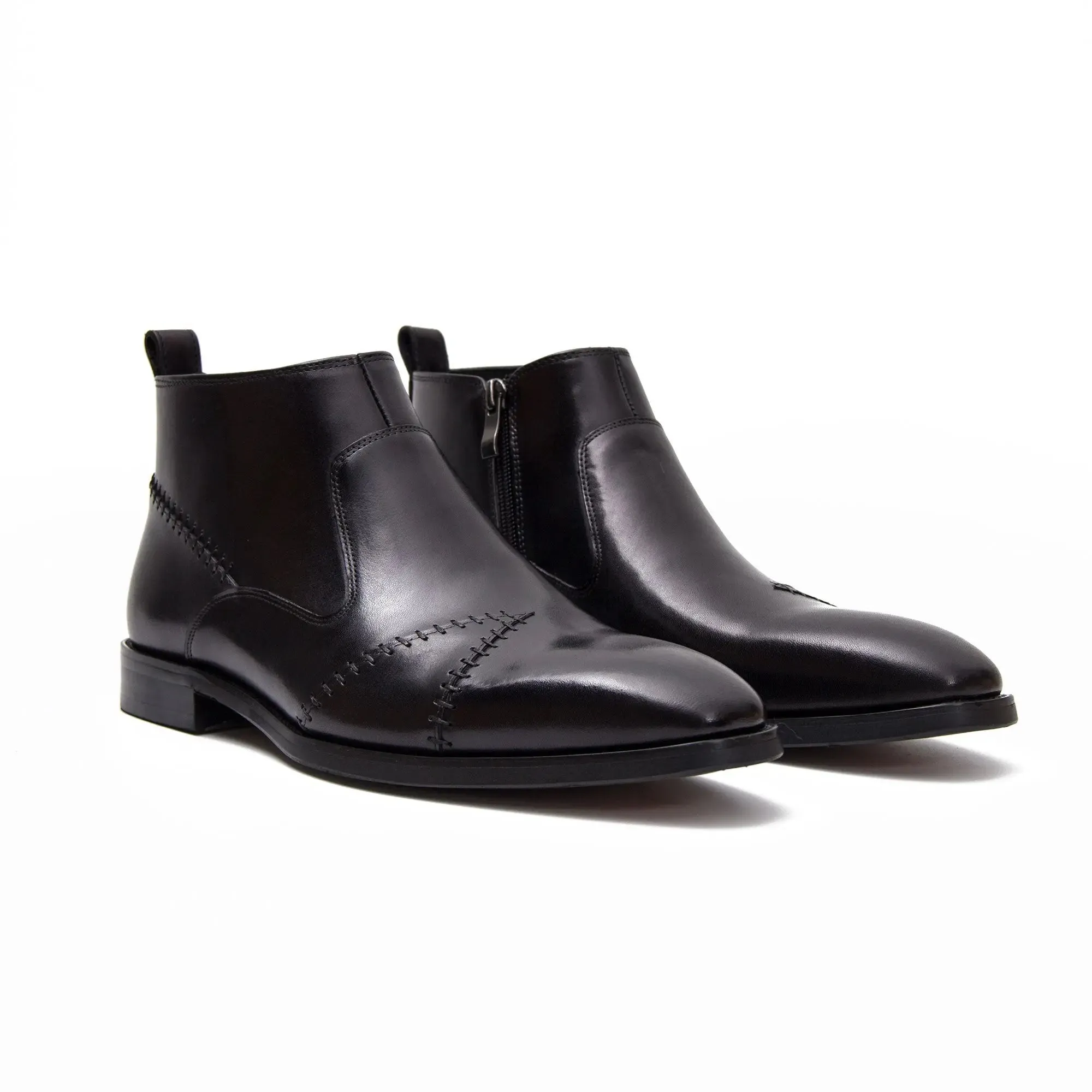 Classic Men's Leather Ankle Boots with Side Zipper