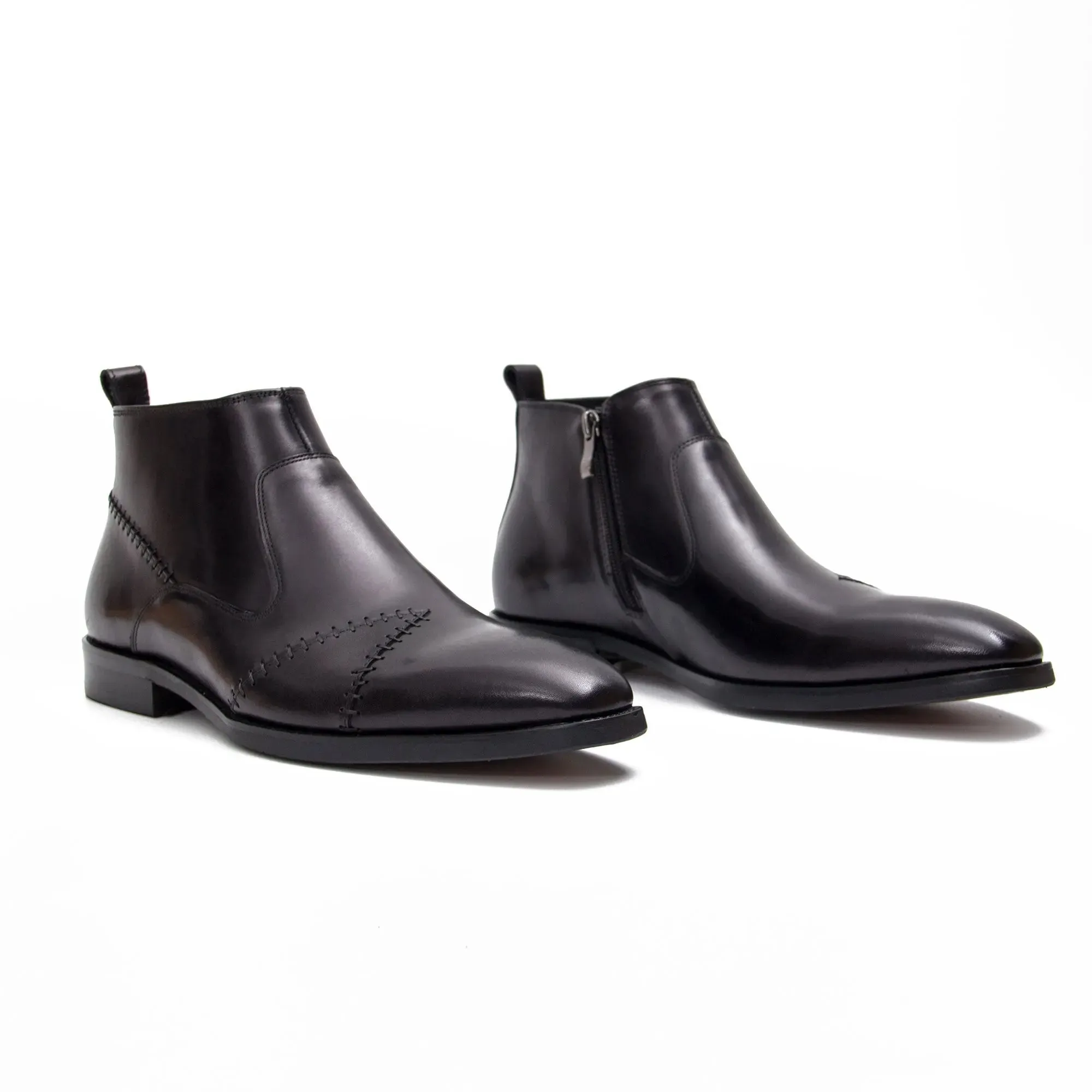 Classic Men's Leather Ankle Boots with Side Zipper