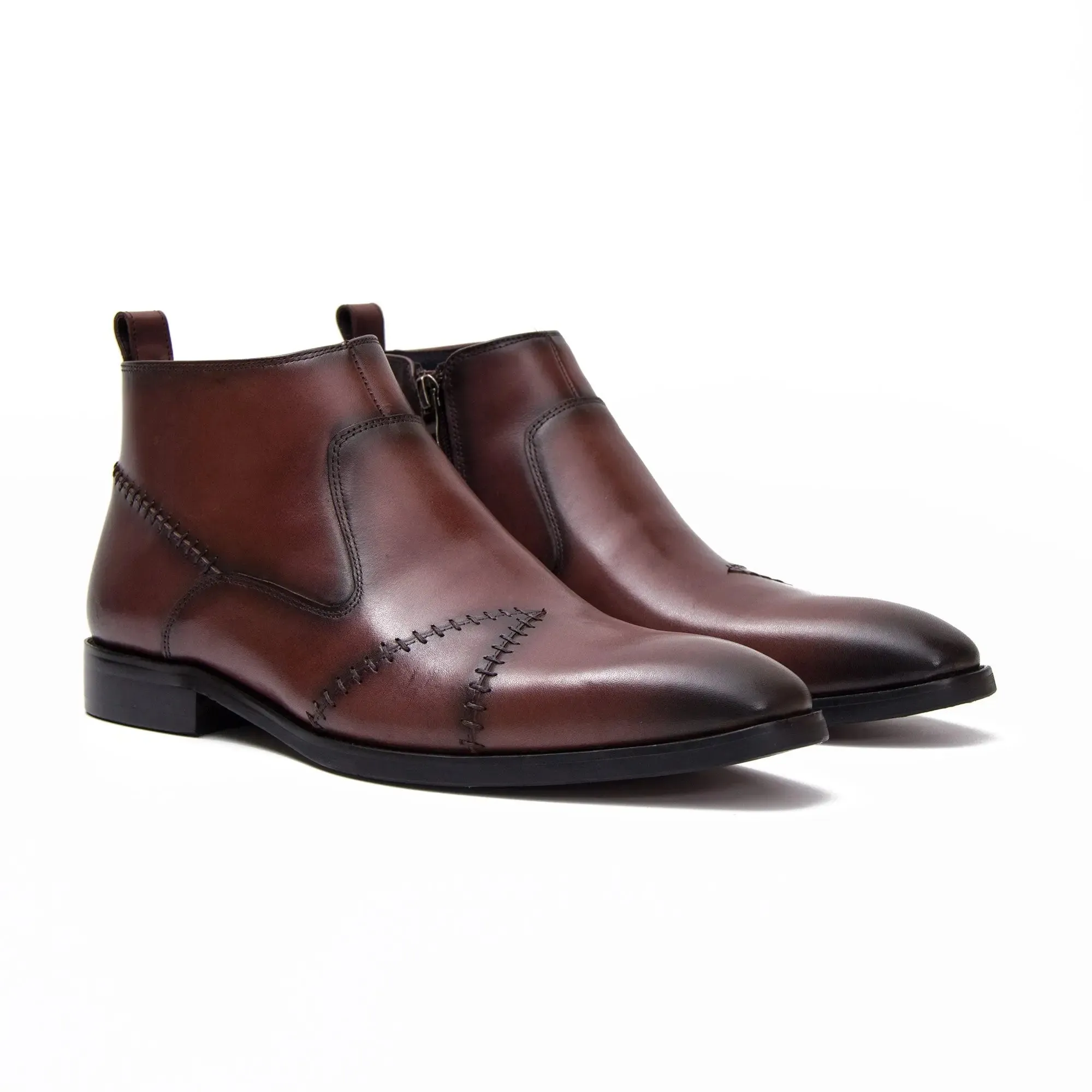 Classic Men's Leather Ankle Boots with Side Zipper