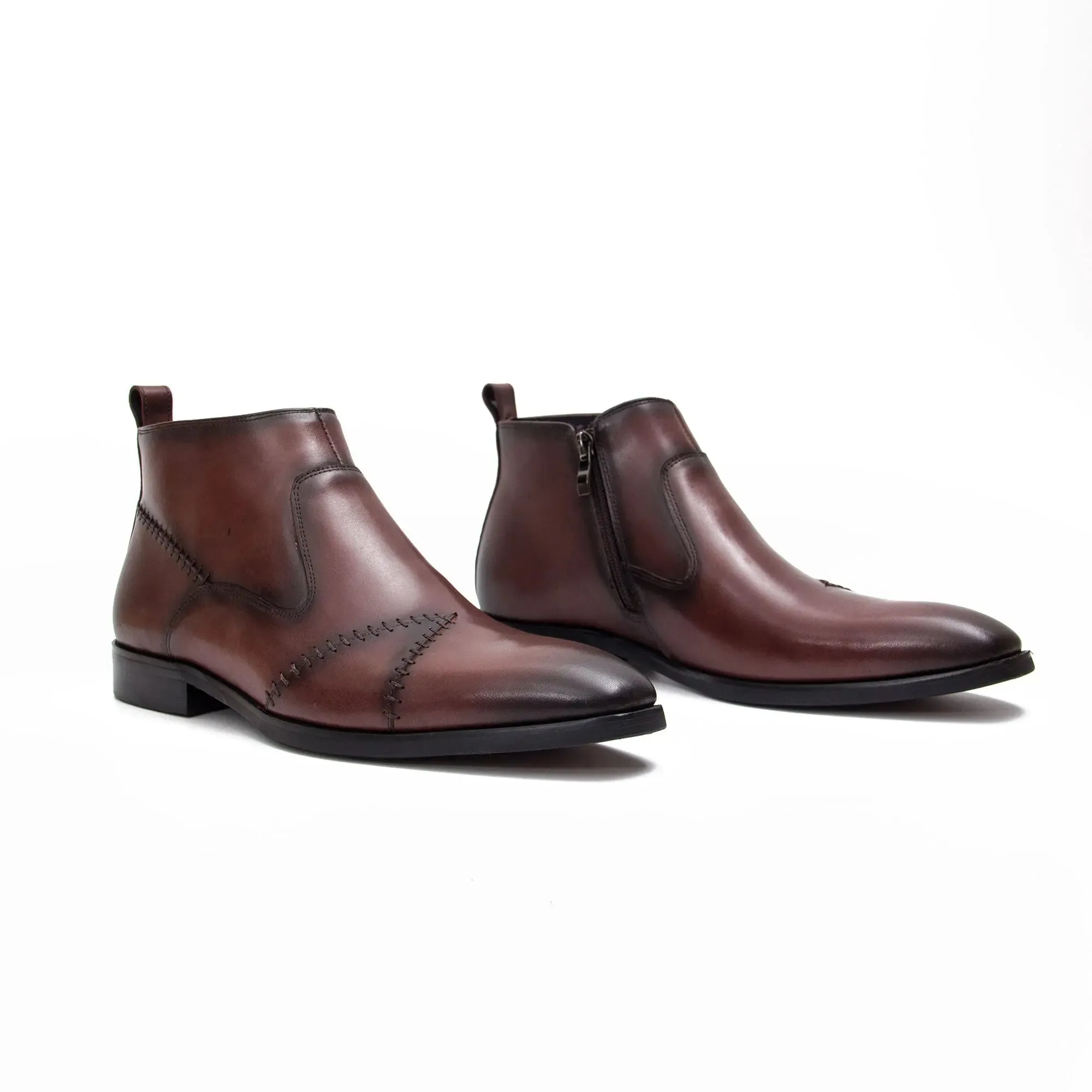 Classic Men's Leather Ankle Boots with Side Zipper