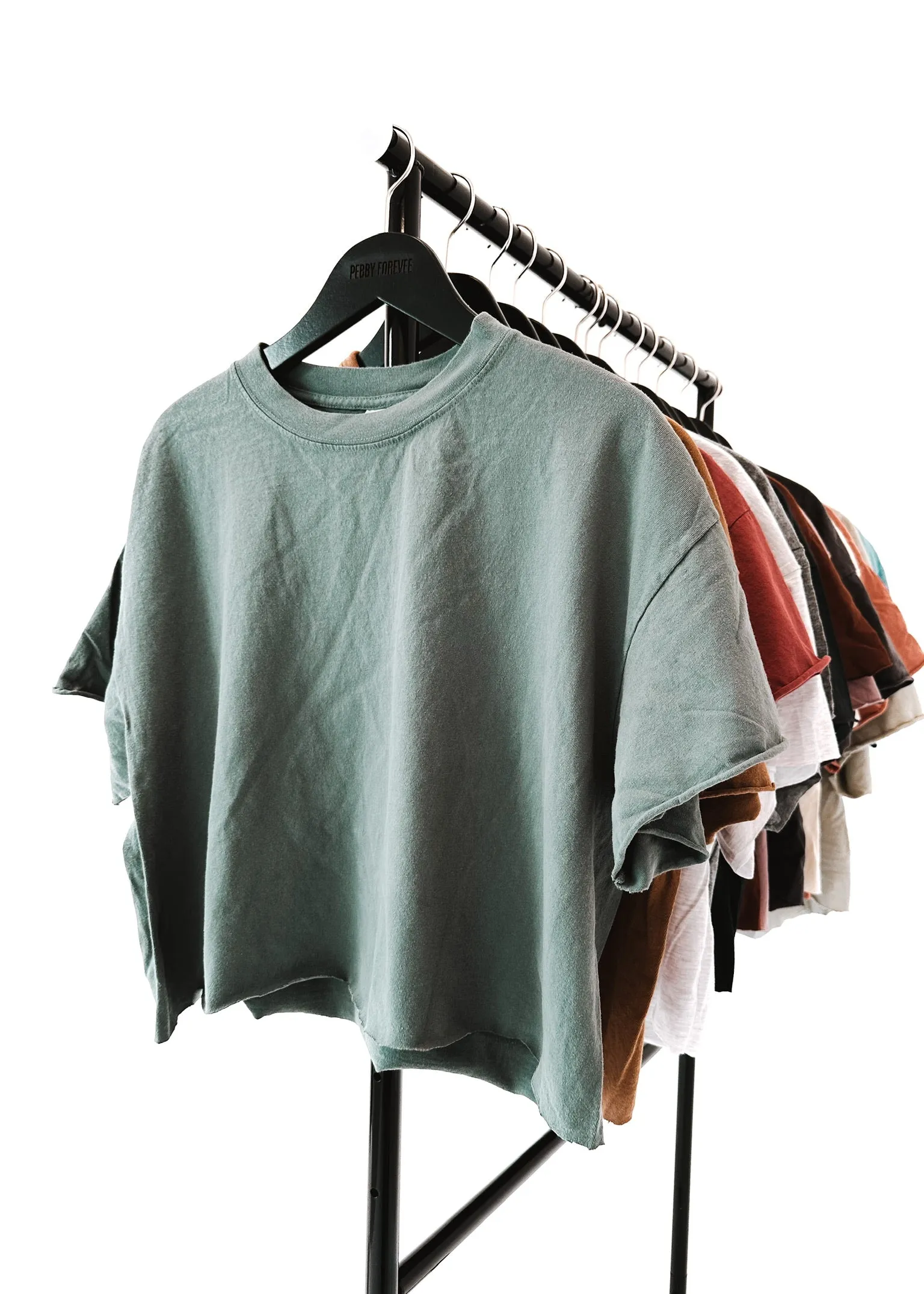 CROPPED PEBBY BASICS TEAL TEE