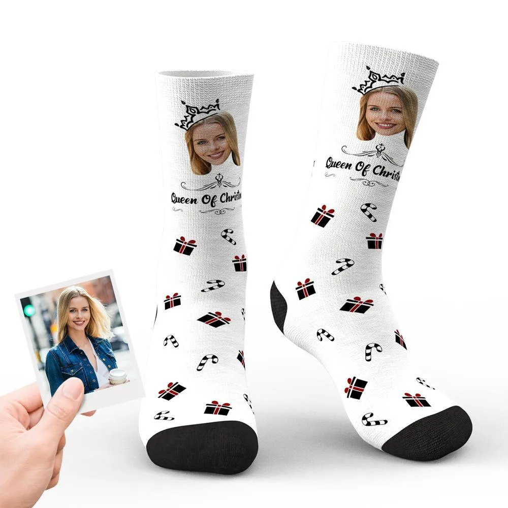 Custom Christmas Socks Personalised Women Face Funny Socks - Queen of Christmas